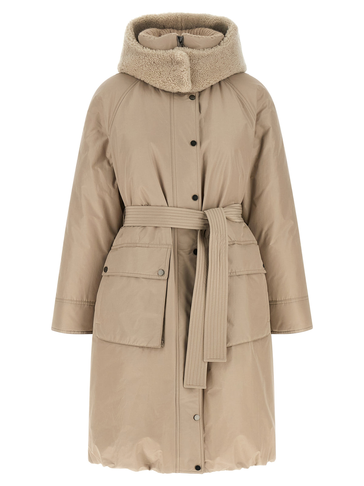 Brunello Cucinelli Women Beige Long Down Jacket BRUNELLO CUCINELLI