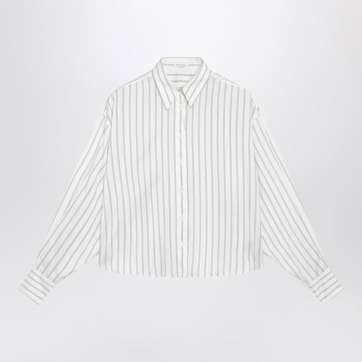 Brunello Cucinelli White And Black Striped Silk Shirt Women BRUNELLO CUCINELLI