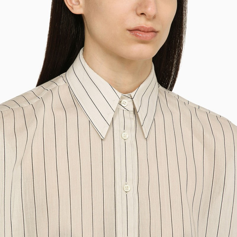 Brunello Cucinelli Beige/White/Black Striped Shirt In Cotton And Silk Women