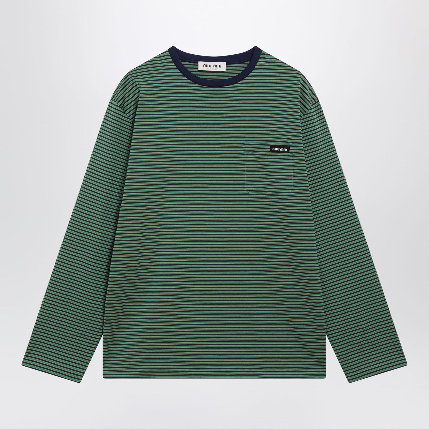 Miu Miu Navy Blue/Green Striped Cotton Sweater Women MIU MIU