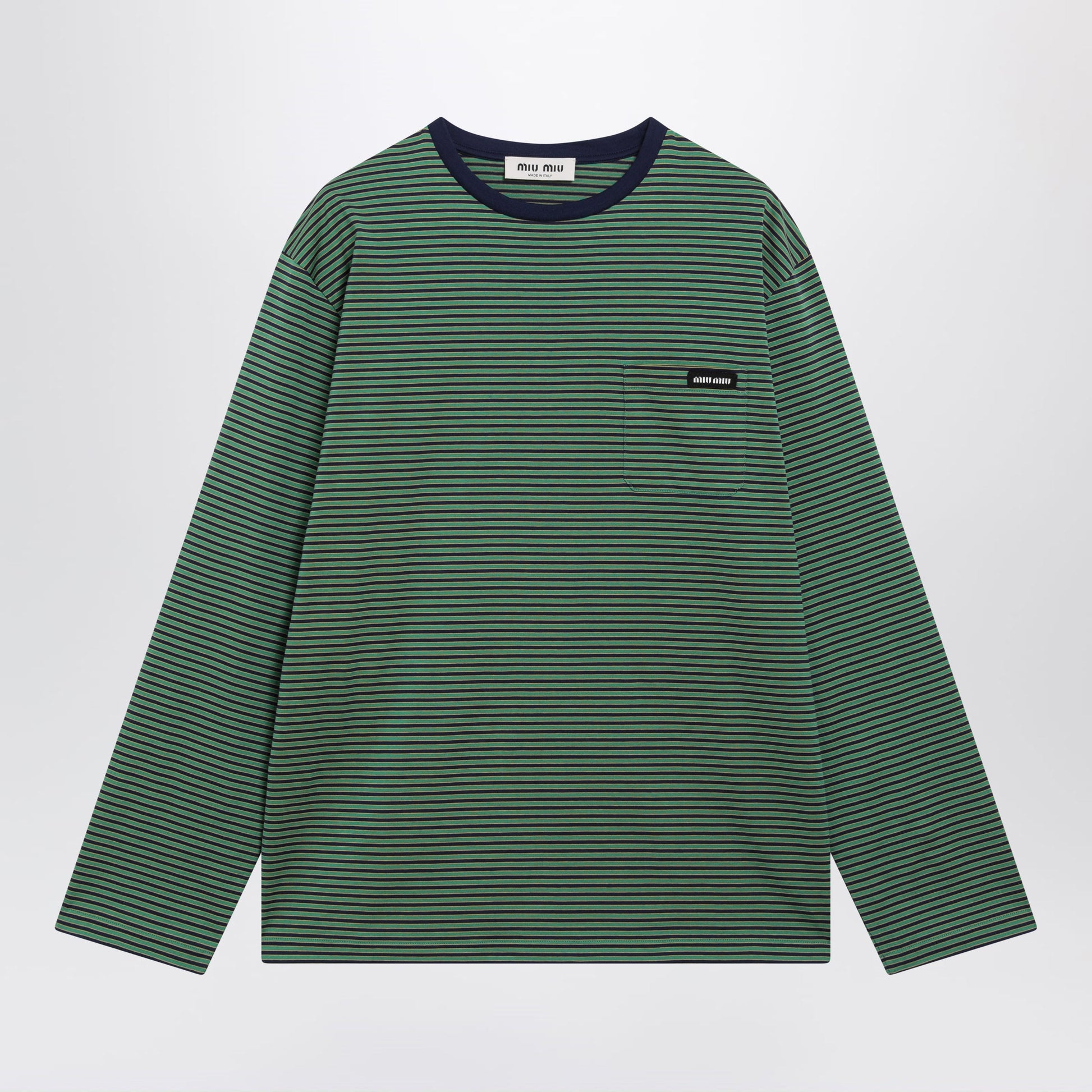 Miu Miu Navy Blue/Green Striped Cotton Sweater Women MIU MIU