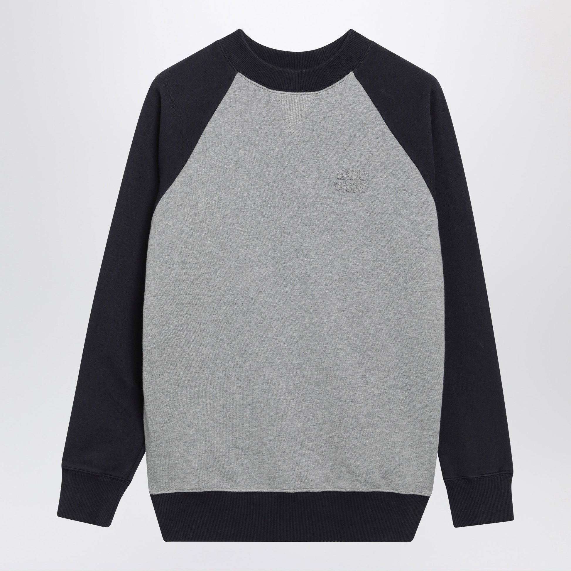 Miu Miu Grey/Navy Color-Block Crewneck Sweatshirt In Cotton Women MIU MIU