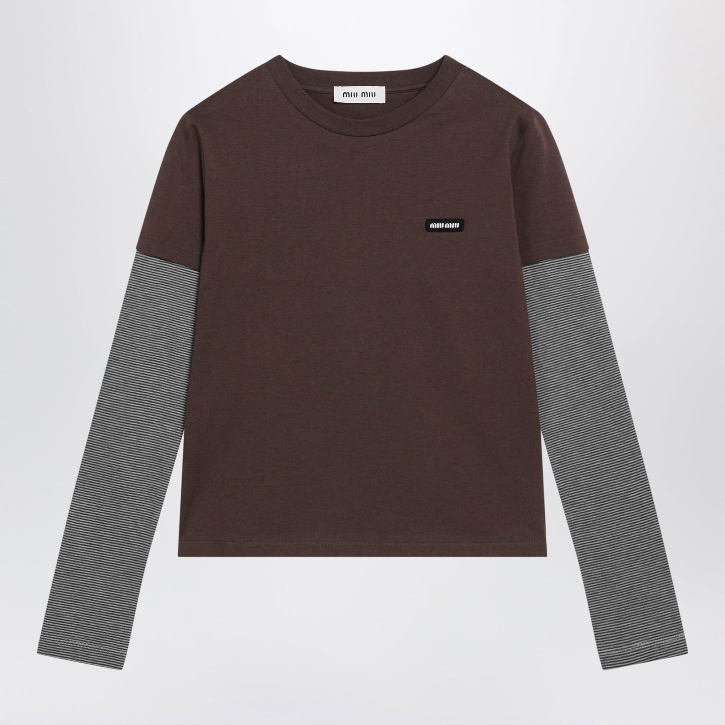 Miu Miu Cocoa/Anthracite Cotton Jersey T-Shirt Women MIU MIU