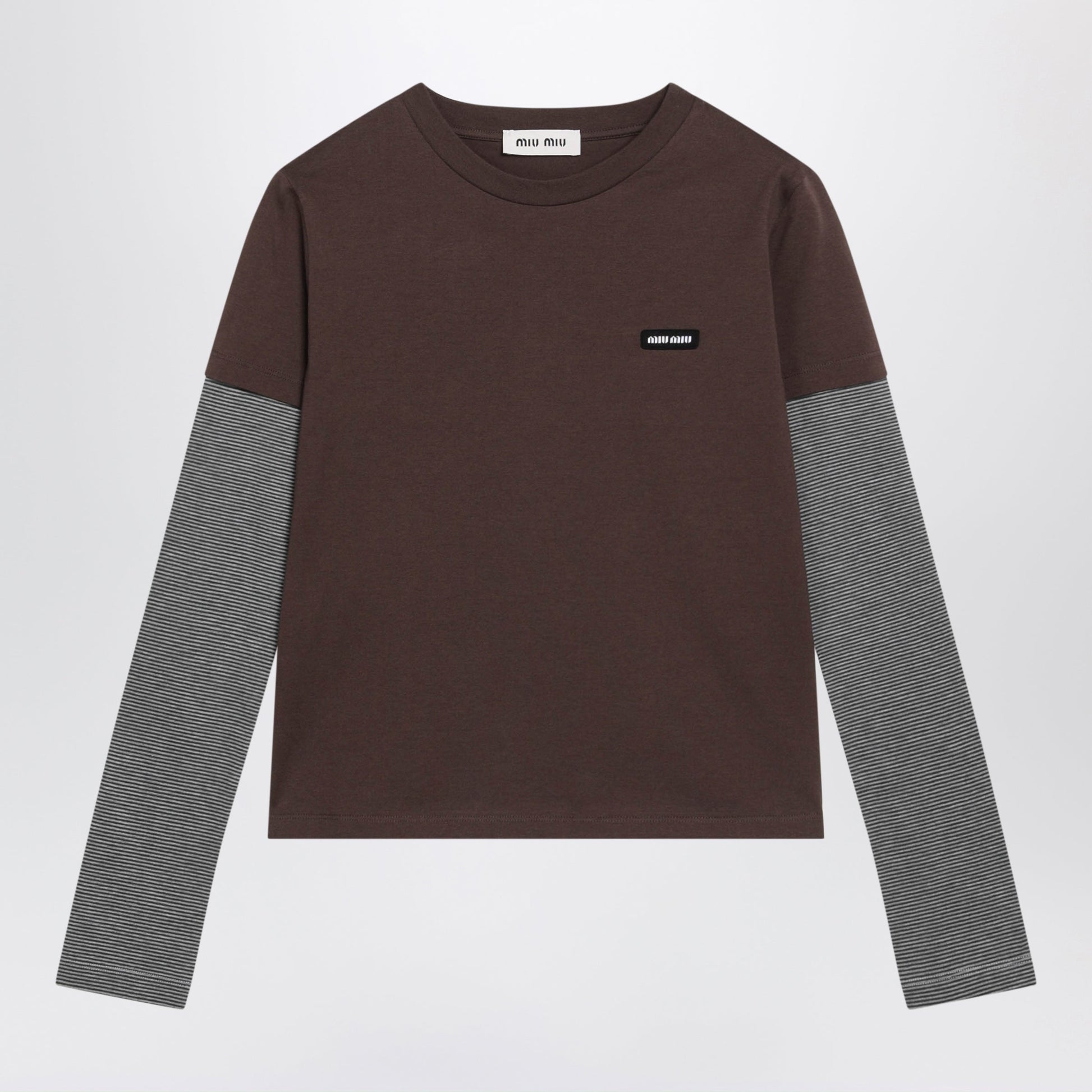 Miu Miu Cocoa/Anthracite Cotton Jersey T-Shirt Women MIU MIU