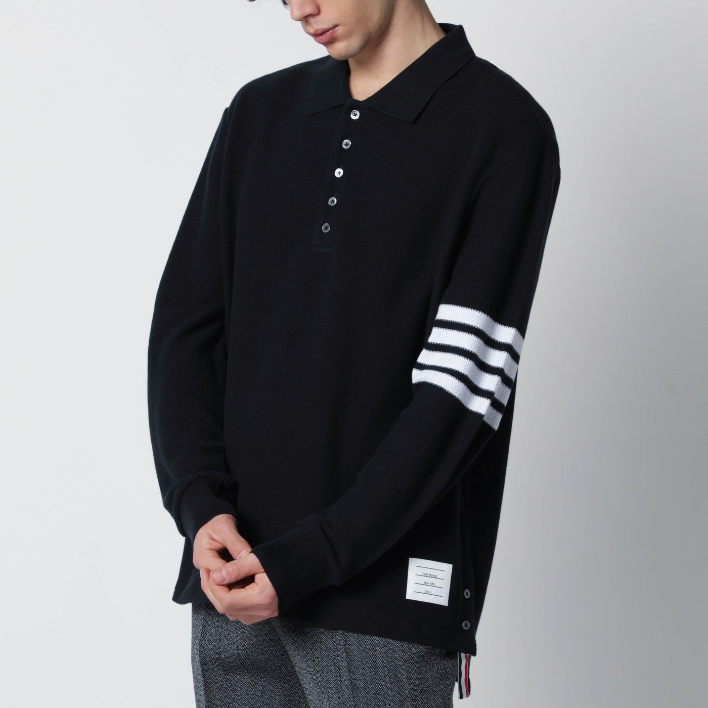 Thom Browne Navy Blue Cotton Polo Shirt Men THOM BROWNE