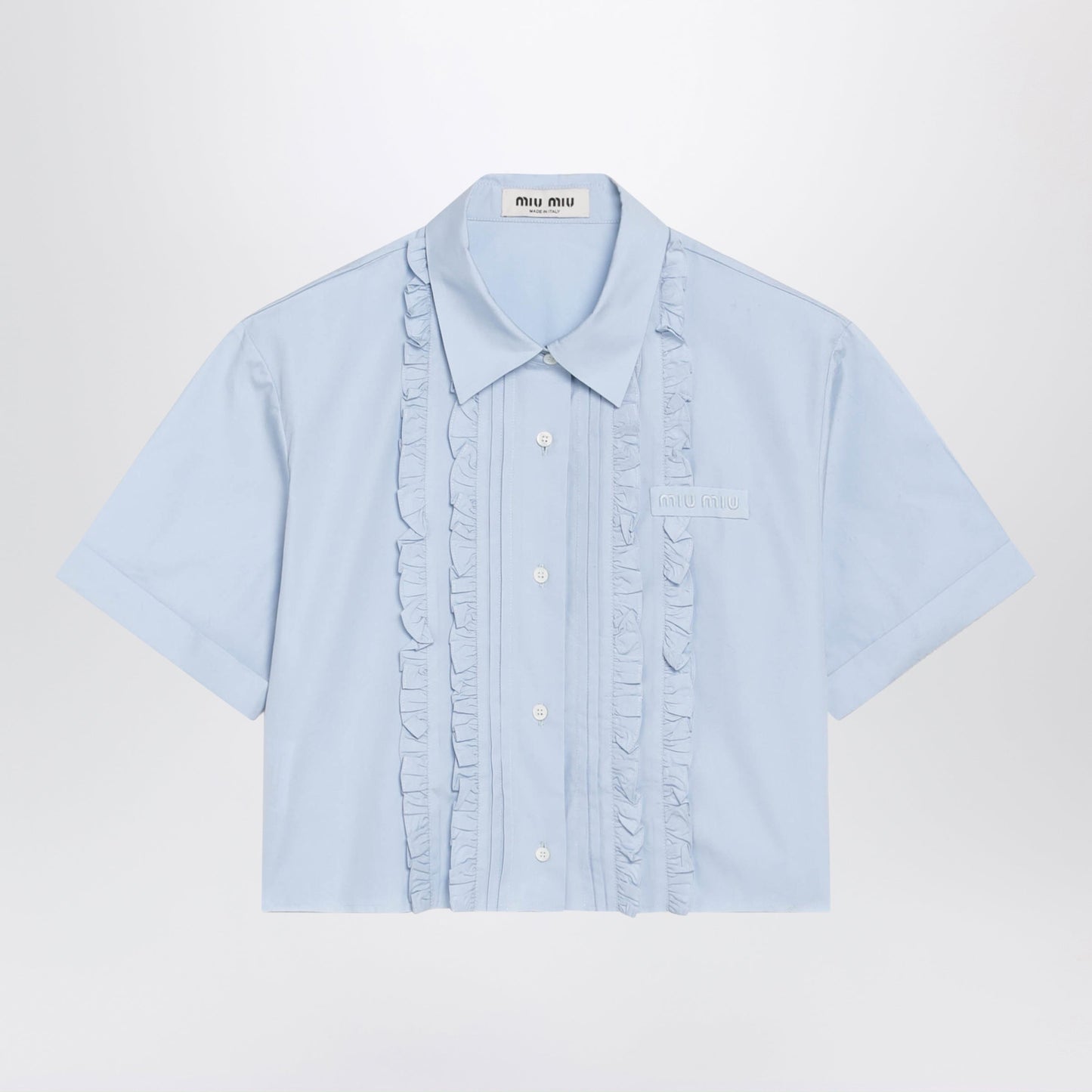 Miu Miu Light Blue Cropped Poplin Shirt With Ruffles Women MIU MIU