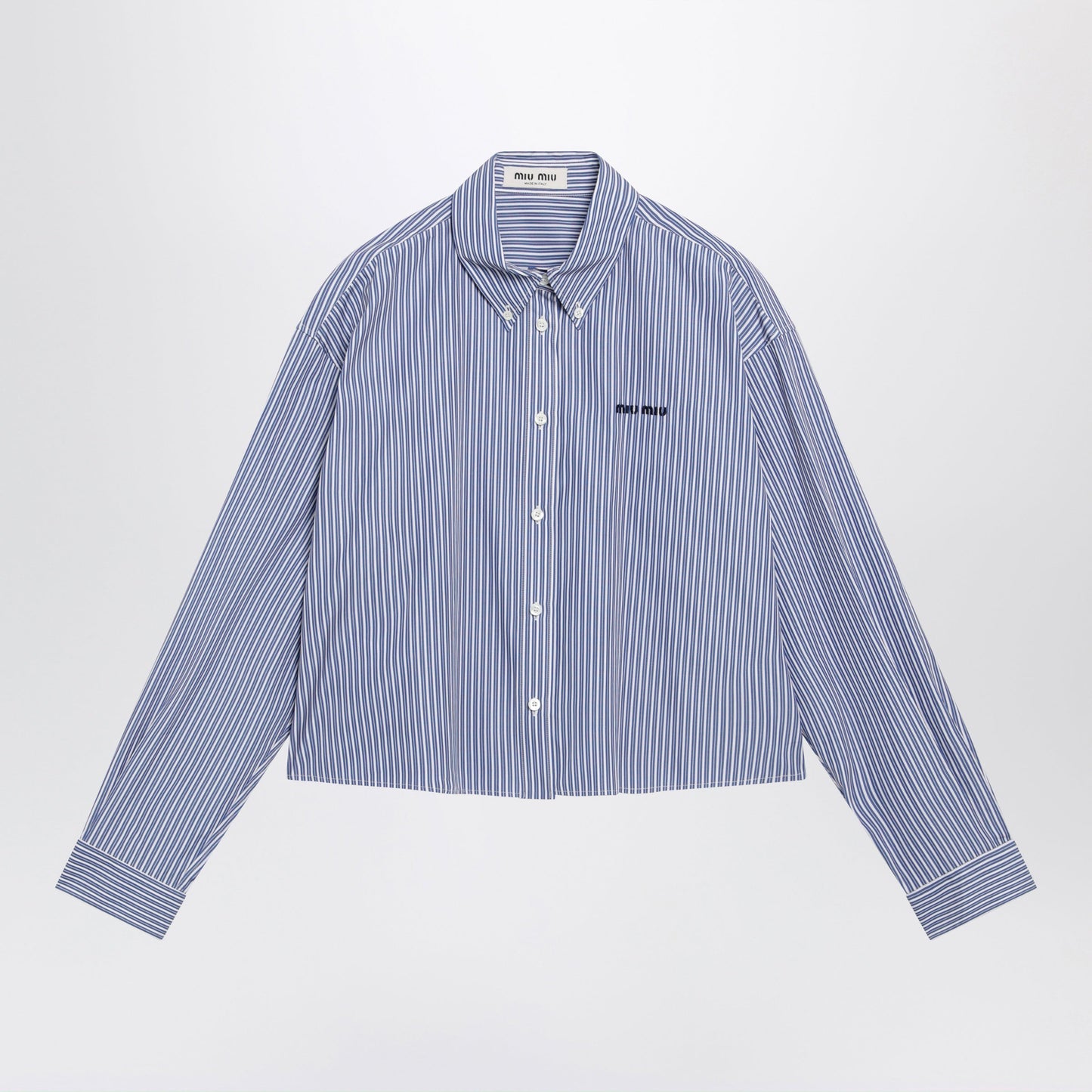 Miu Miu White/Cobalt Striped Cropped Shirt With Logo Embroidery Women MIU MIU