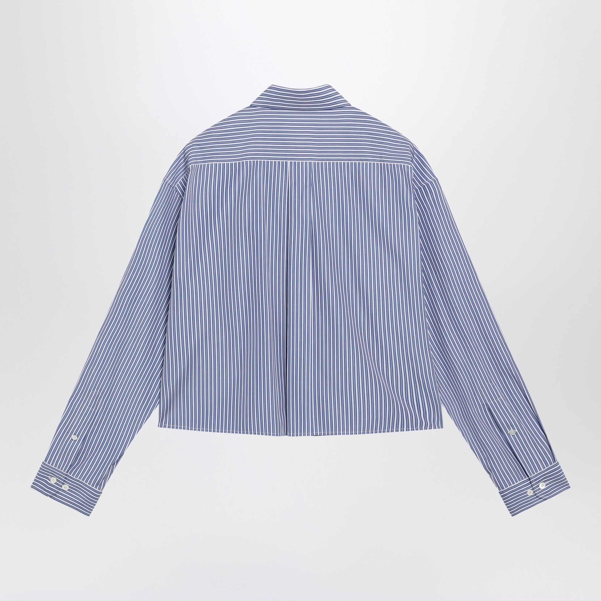 Miu Miu White/Cobalt Striped Cropped Shirt With Logo Embroidery Women MIU MIU