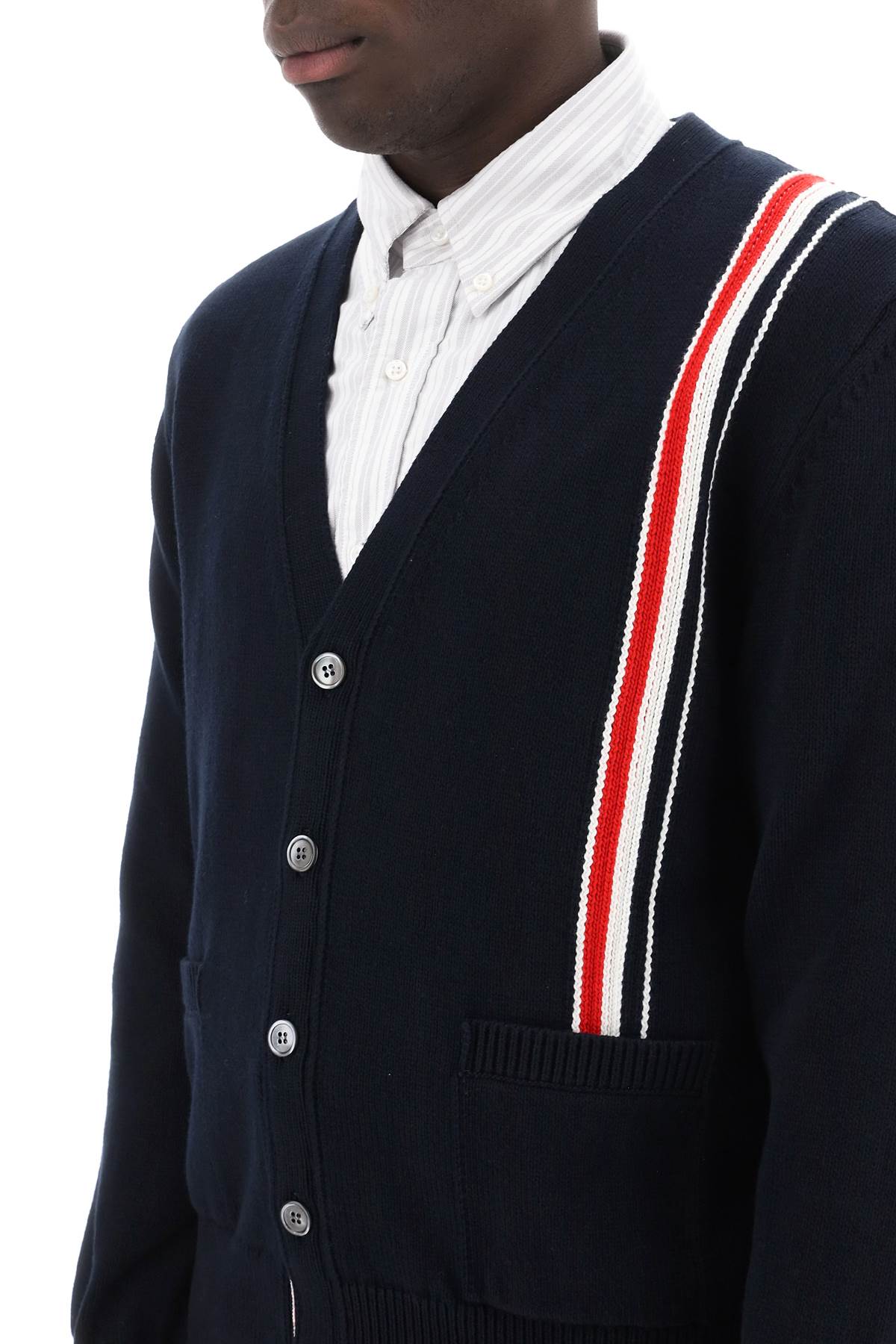 Thom Browne Cotton Cardigan With Red, White Men