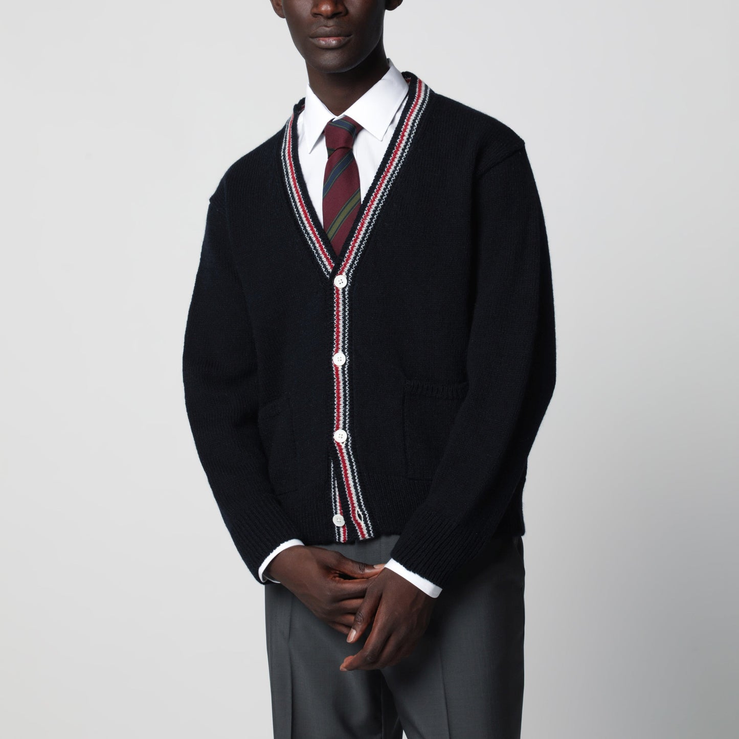 Thom Browne Navy Blue Hector Wool And Mohair Cardigan Men THOM BROWNE