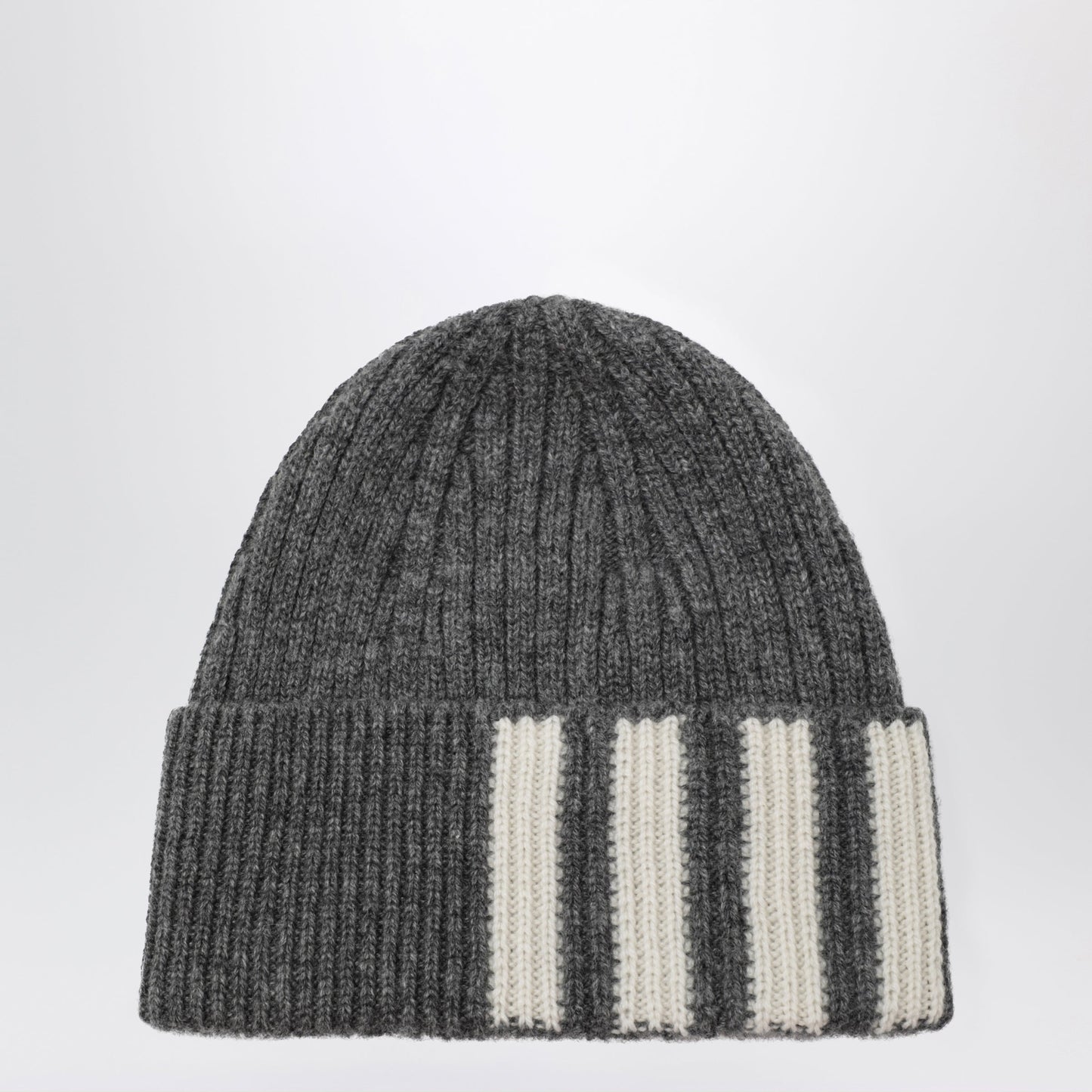 Thom Browne Grey Ribbed Cashmere Beanie Men THOM BROWNE