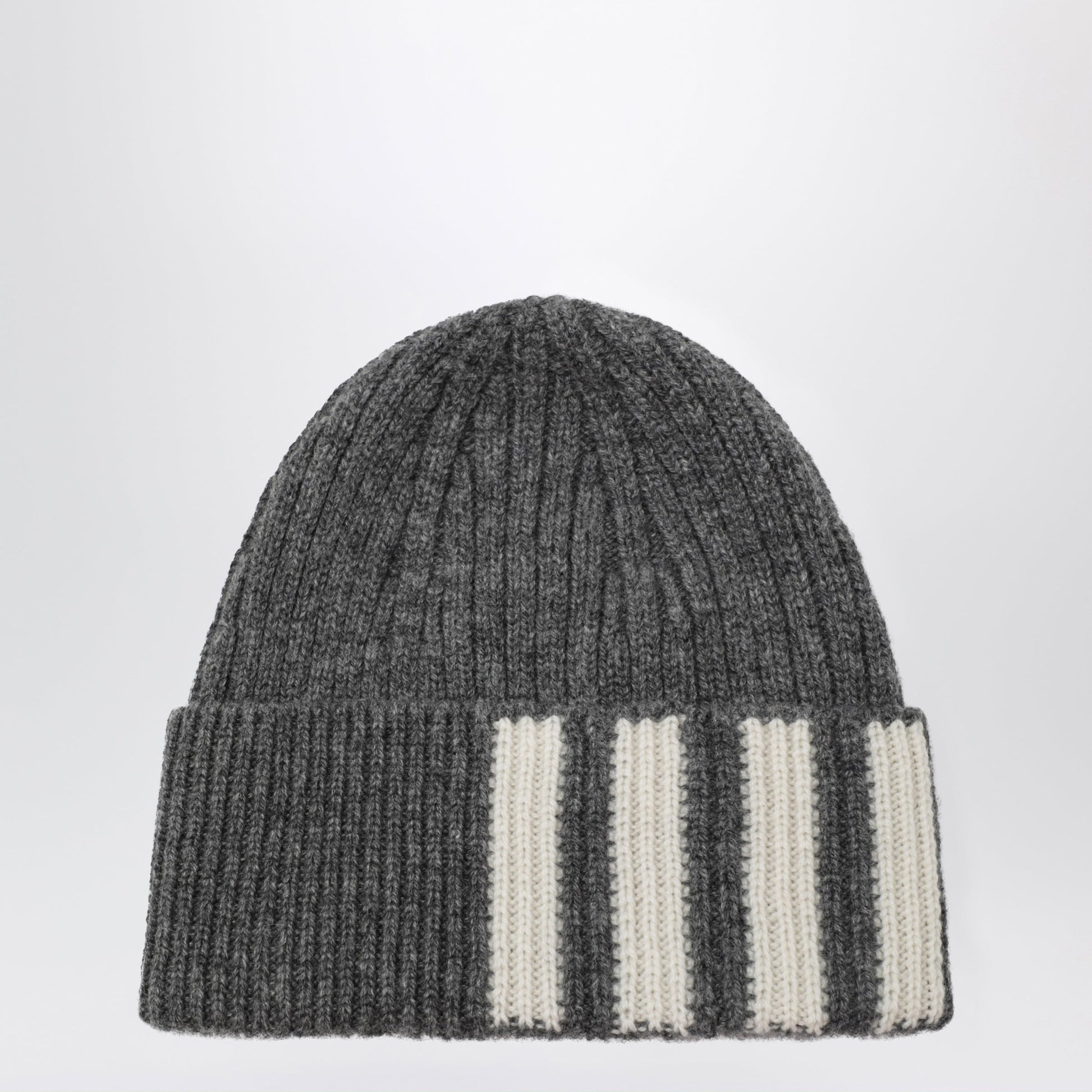 Thom Browne Grey Ribbed Cashmere Beanie Men THOM BROWNE