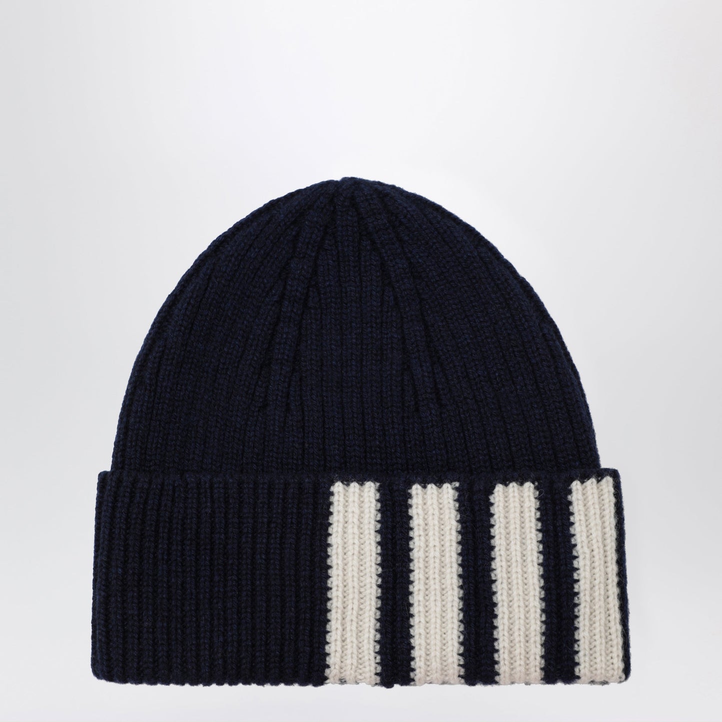 Thom Browne Navy Blue Ribbed Cashmere Beanie Men THOM BROWNE