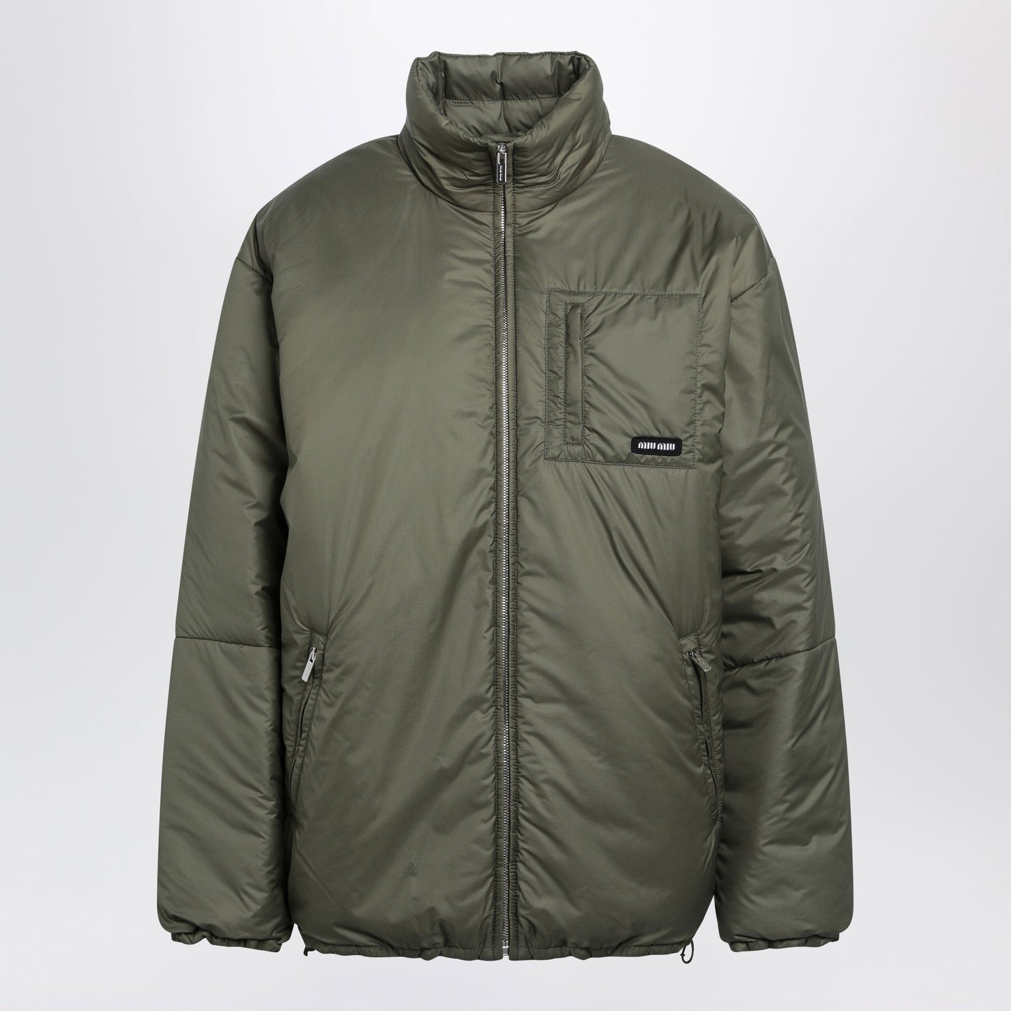 Miu Miu Military Green Ripstop Mid-Length Down Jacket Women MIU MIU