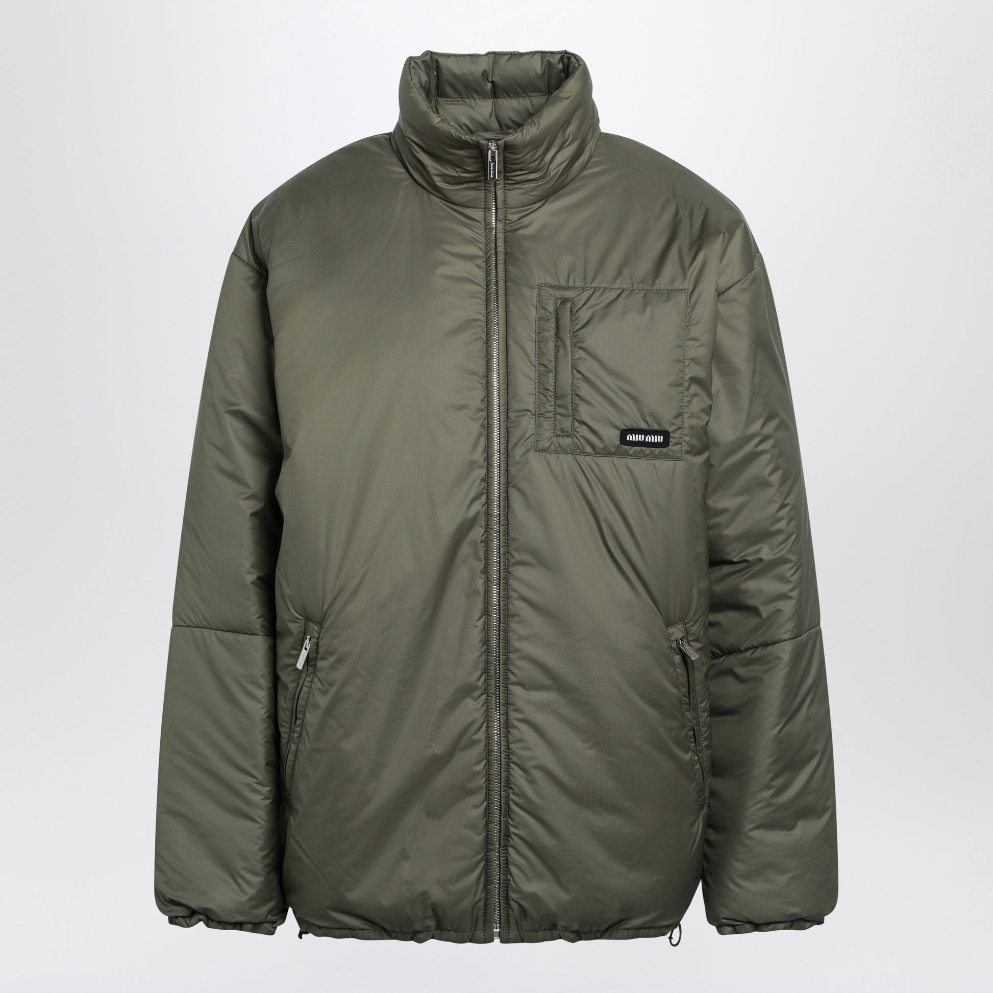 Miu Miu Military Green Ripstop Mid-Length Down Jacket Women MIU MIU