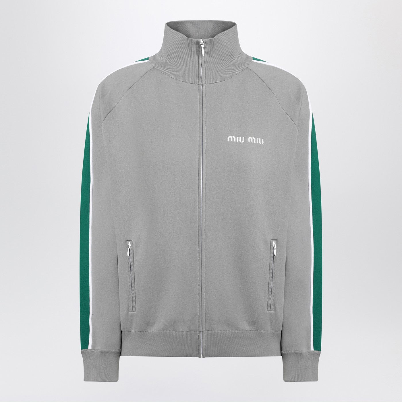 Miu Miu Grey/Green Zip Sweatshirt In Technical Knit Women MIU MIU