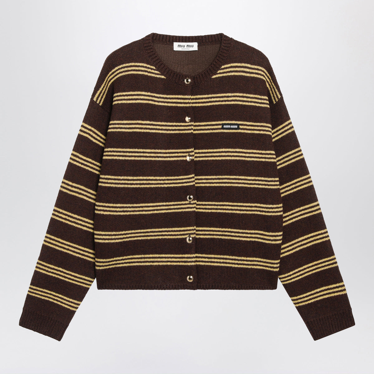 Miu Miu Cocoa Striped Cardigan In Wool Women MIU MIU