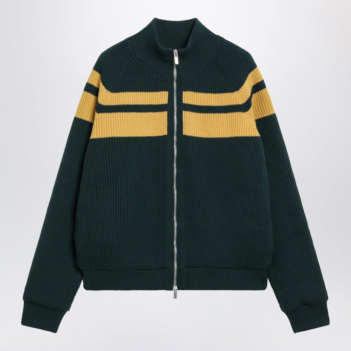 Miu Miu Bottle Green/Yellow Zip-Up Cardigan In Wool Women MIU MIU