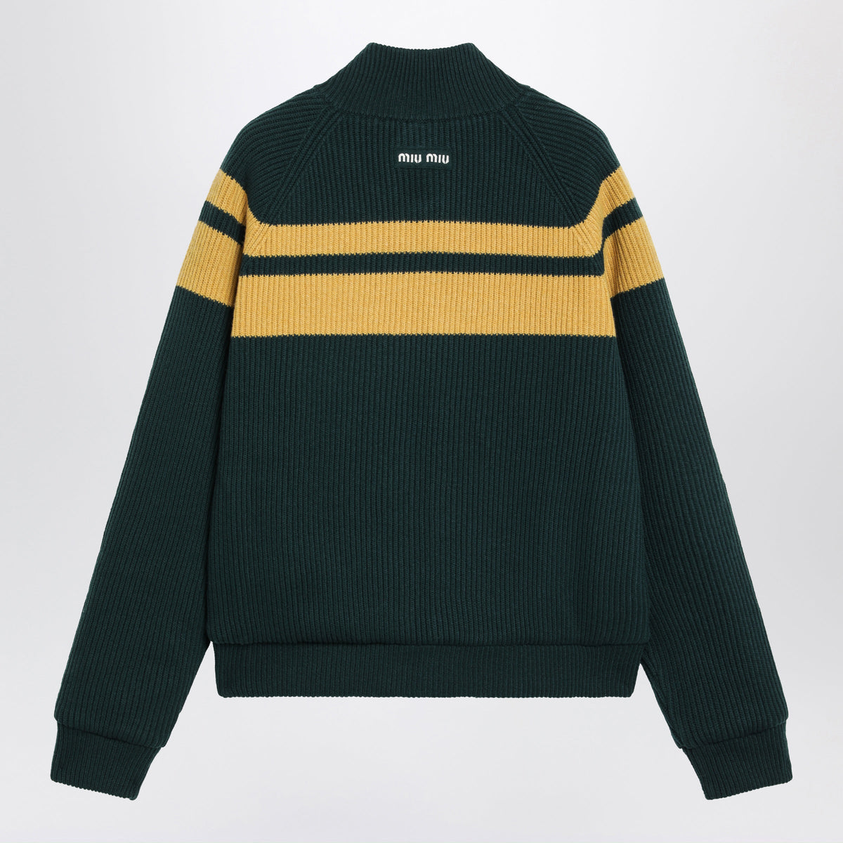 Miu Miu Bottle Green/Yellow Zip-Up Cardigan In Wool Women MIU MIU