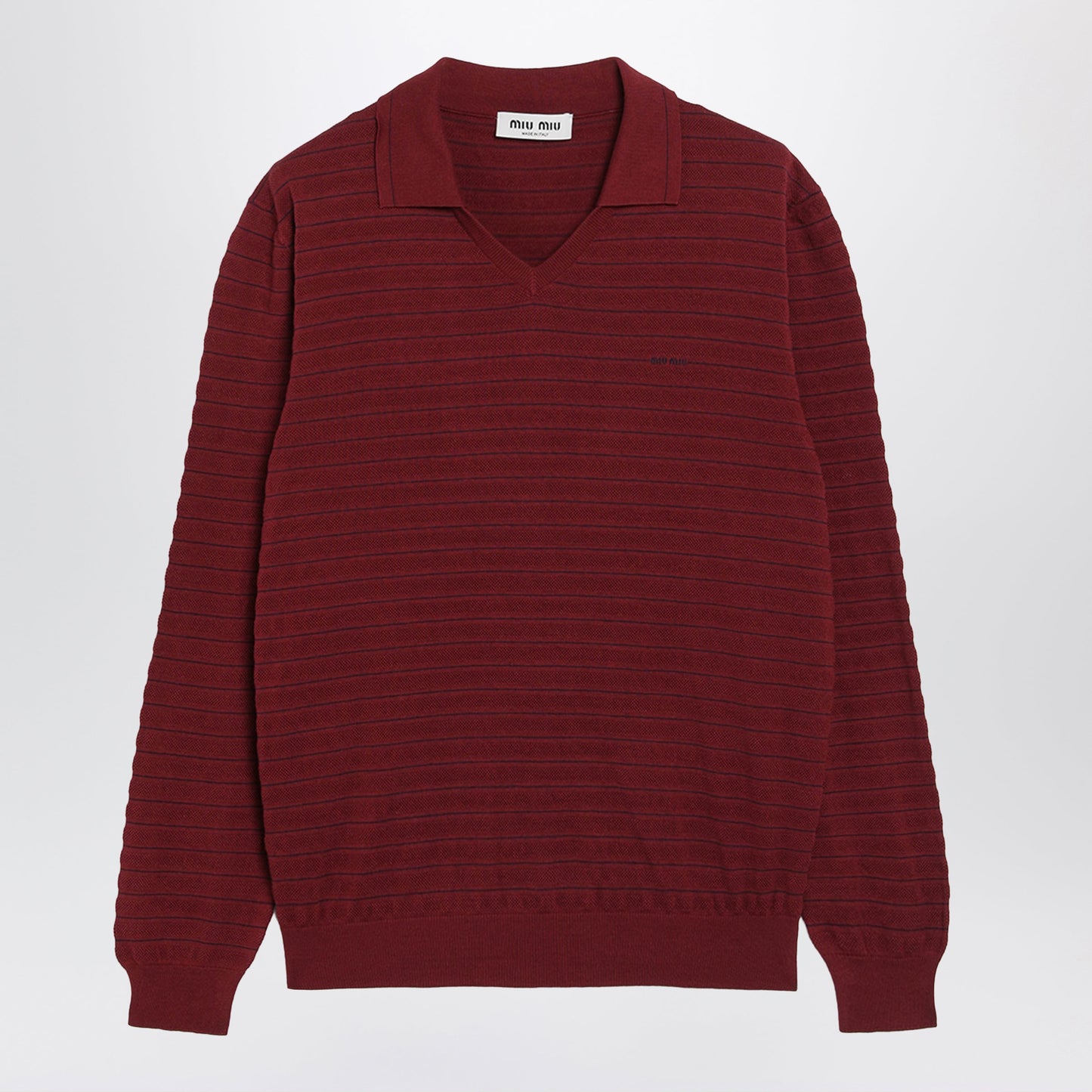 Miu Miu Striped Cotton Pique Polo Sweater In Burgundy Women MIU MIU