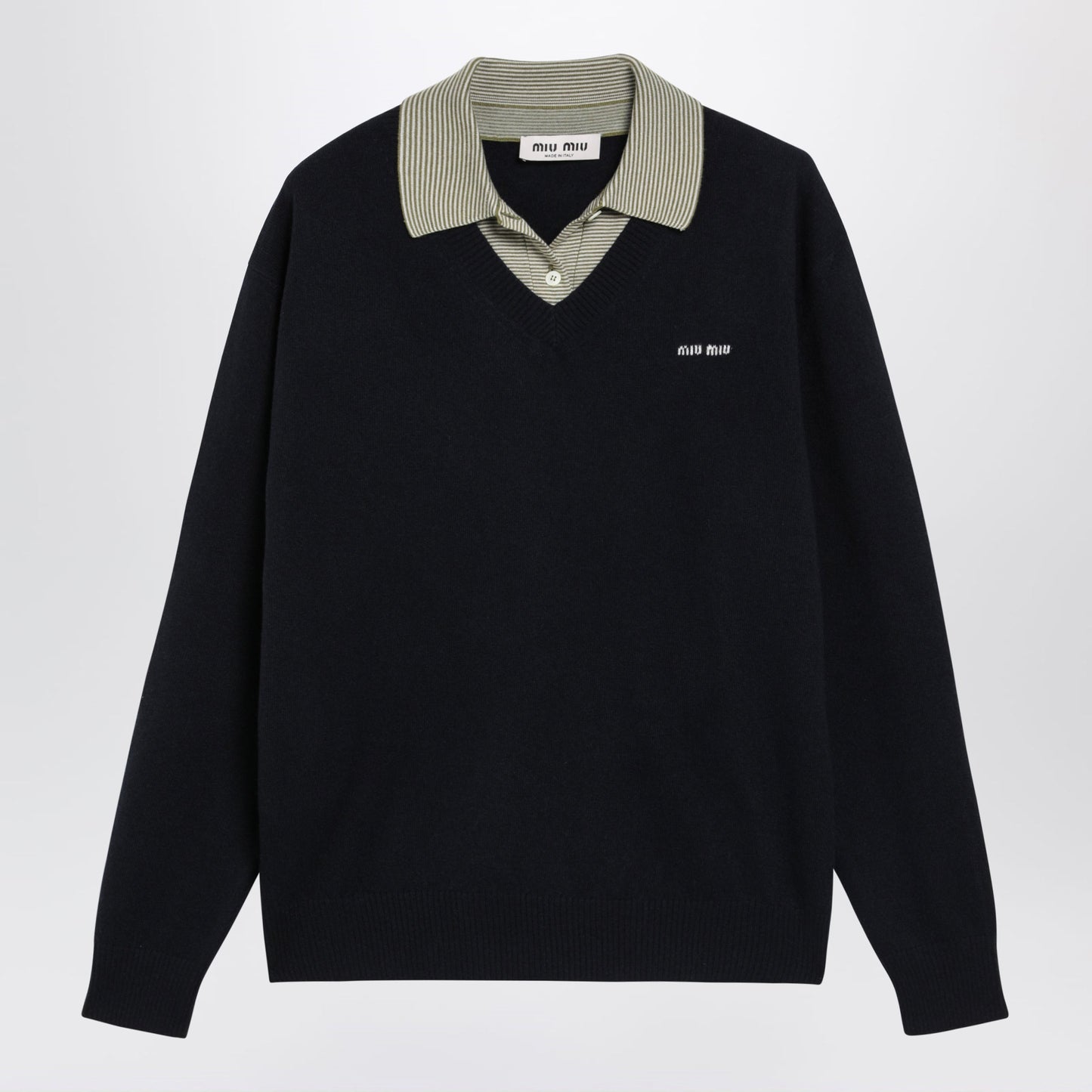 Miu Miu Blue Wool And Cashmere Sweater With Collar Women MIU MIU