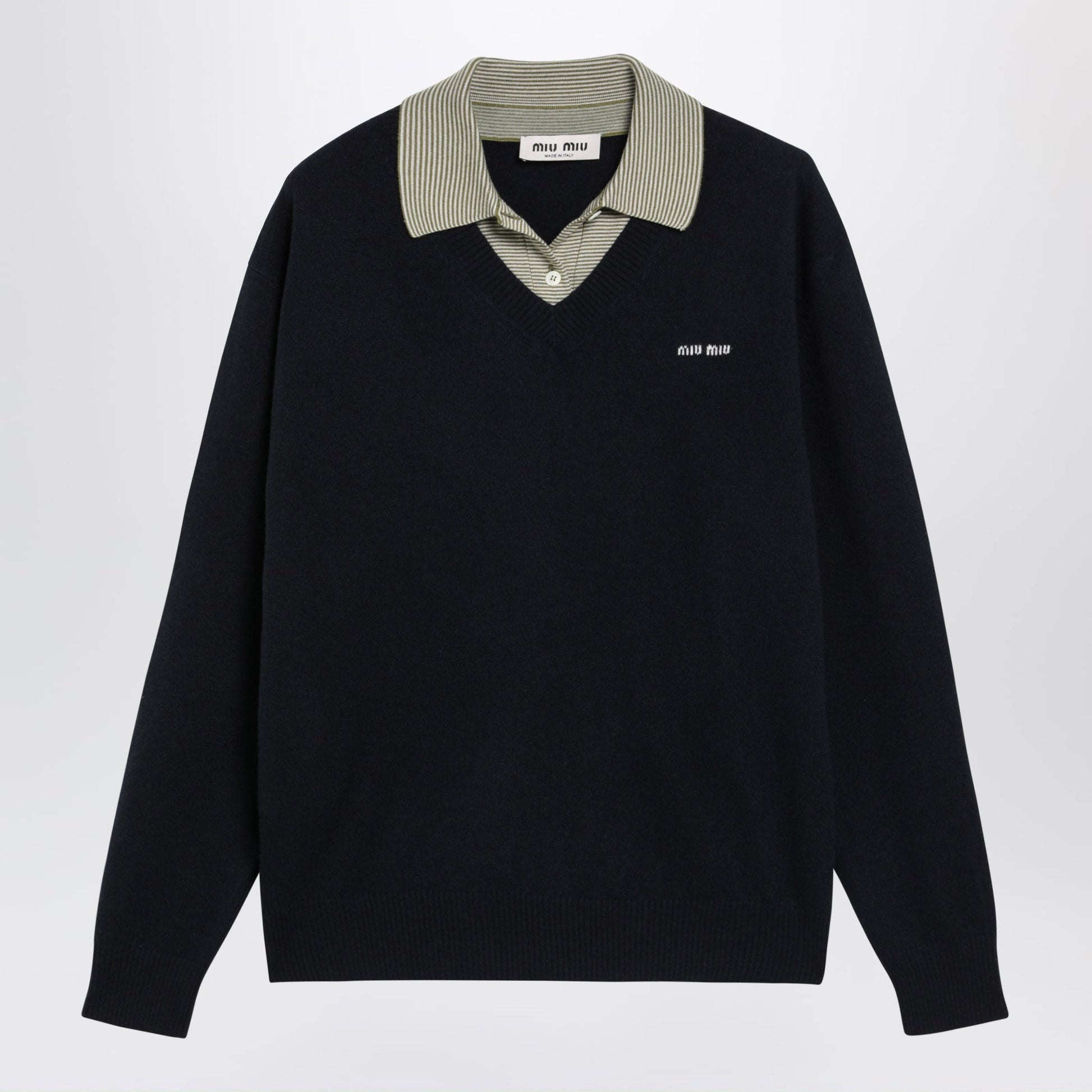 Miu Miu Blue Wool And Cashmere Sweater With Collar Women MIU MIU
