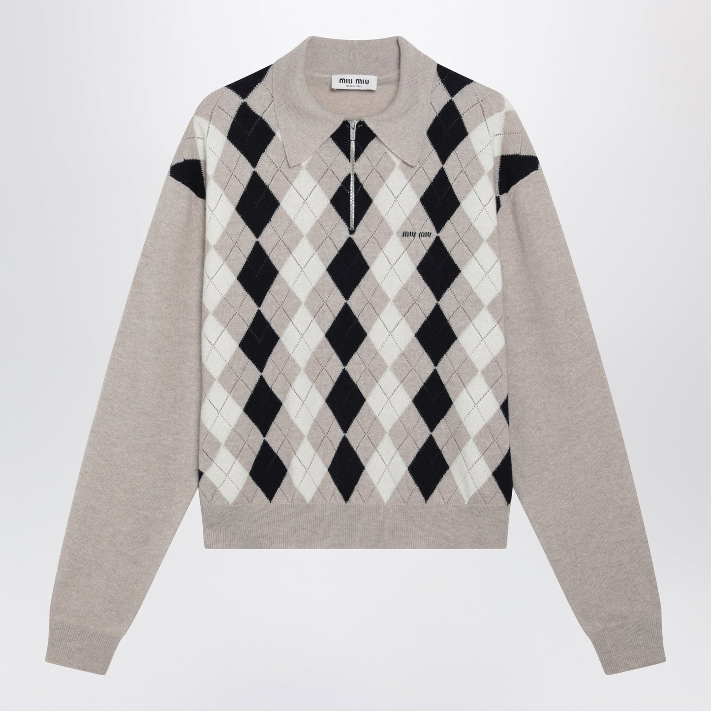 Miu Miu Argyle Beige Cashmere Polo Shirt Women MIU MIU