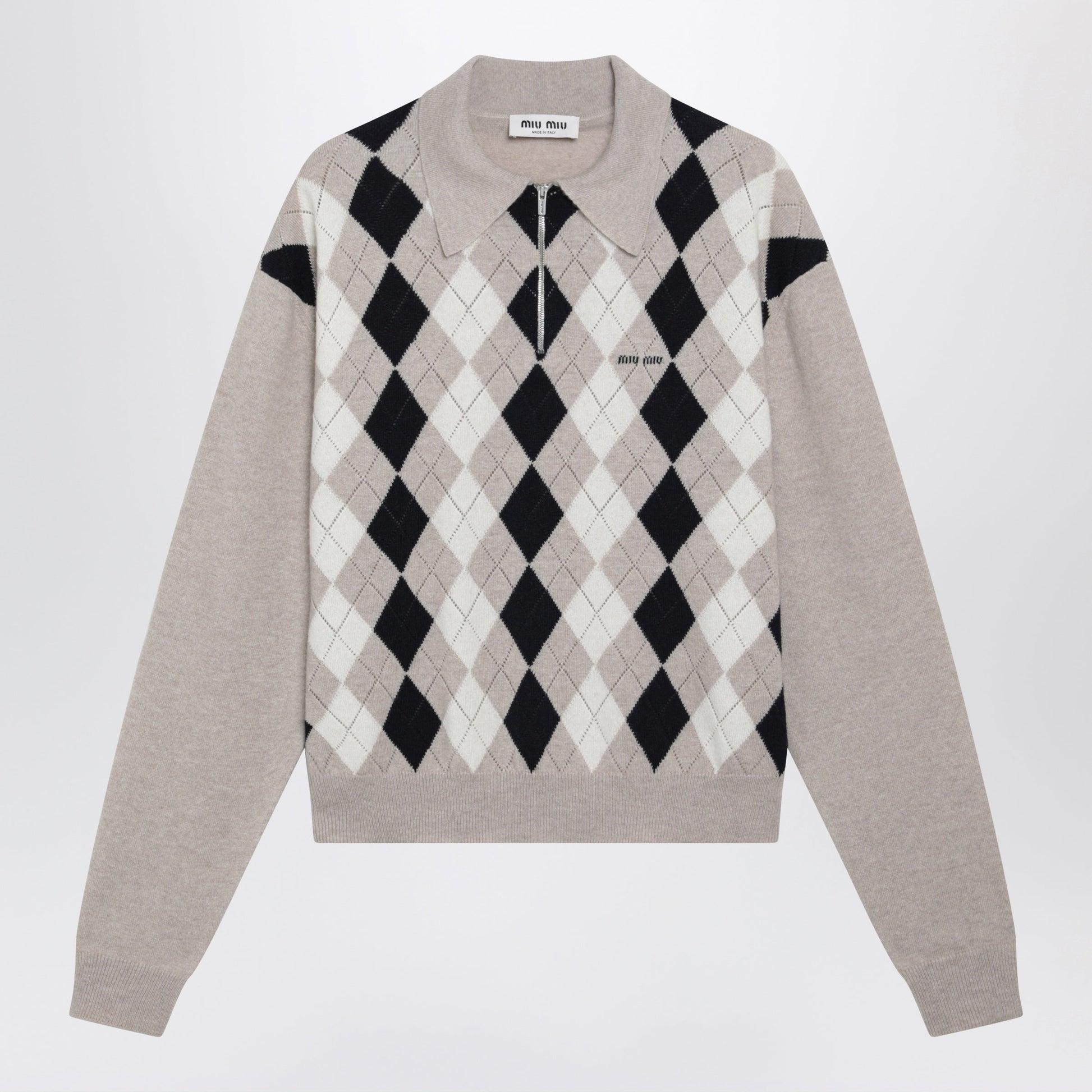 Miu Miu Argyle Beige Cashmere Polo Shirt Women MIU MIU