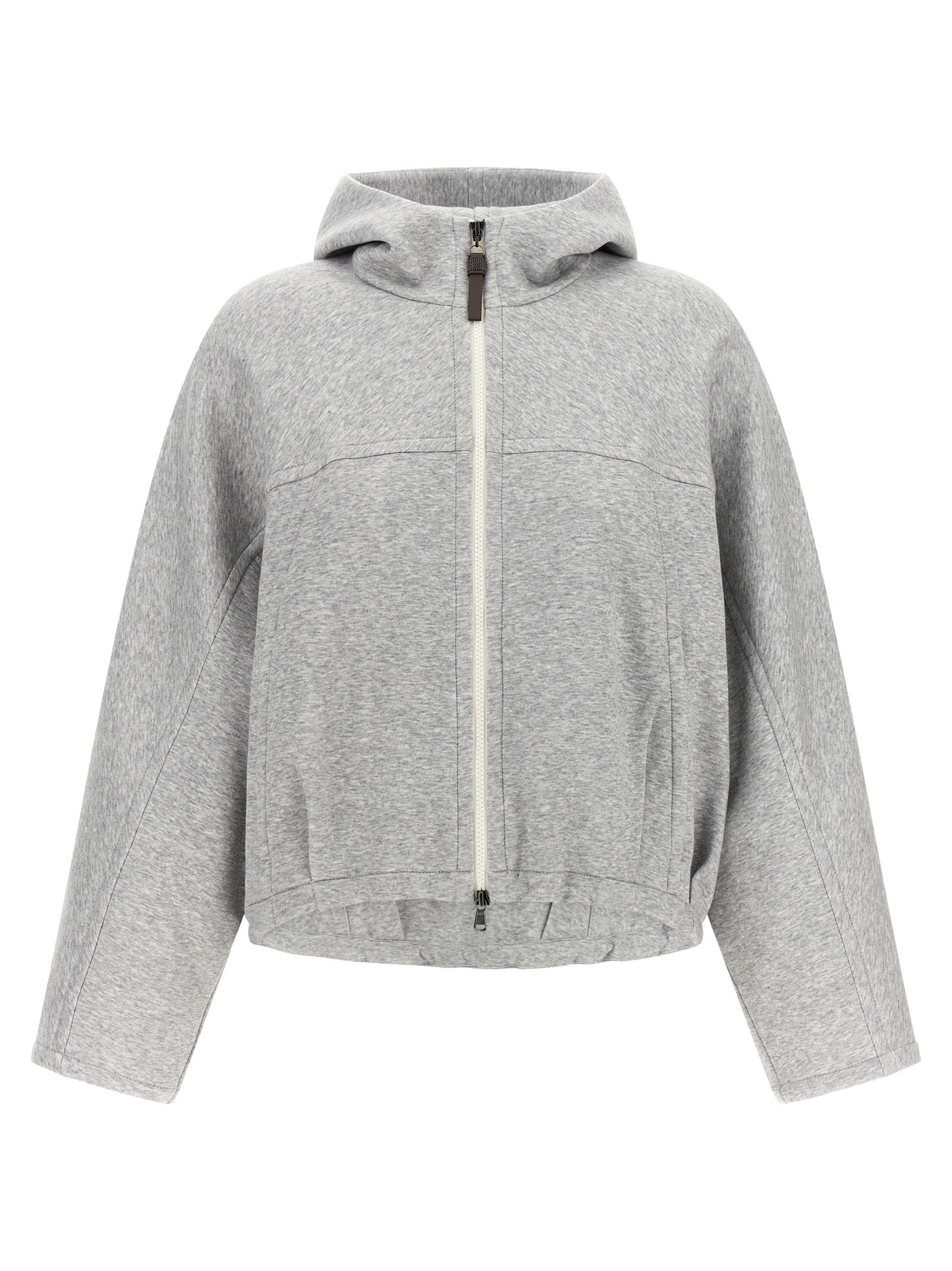 Brunello Cucinelli Women 'Shiny Zipper Pull' Cropped Hoodie BRUNELLO CUCINELLI