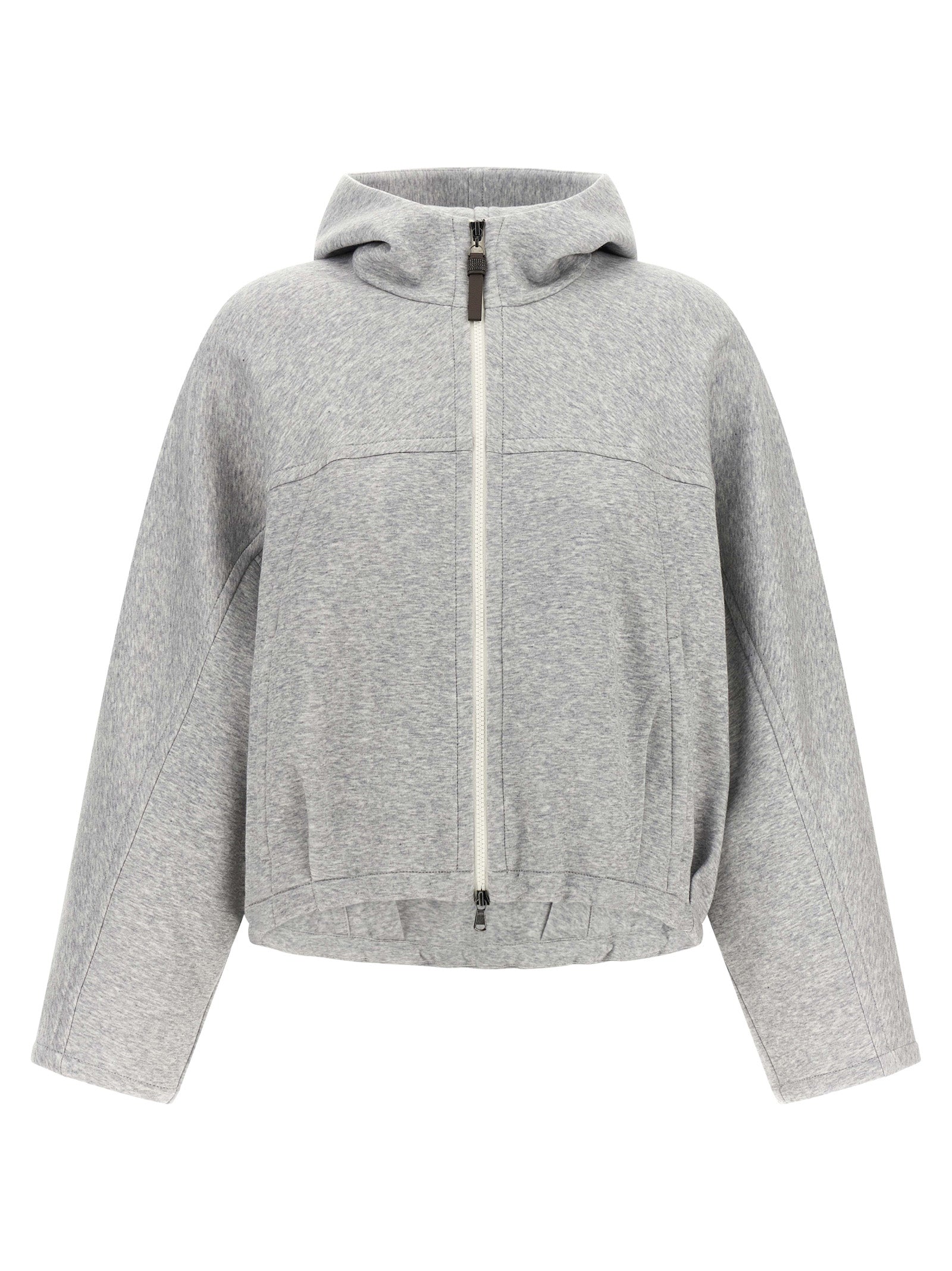 Brunello Cucinelli Women 'Shiny Zipper Pull' Cropped Hoodie BRUNELLO CUCINELLI