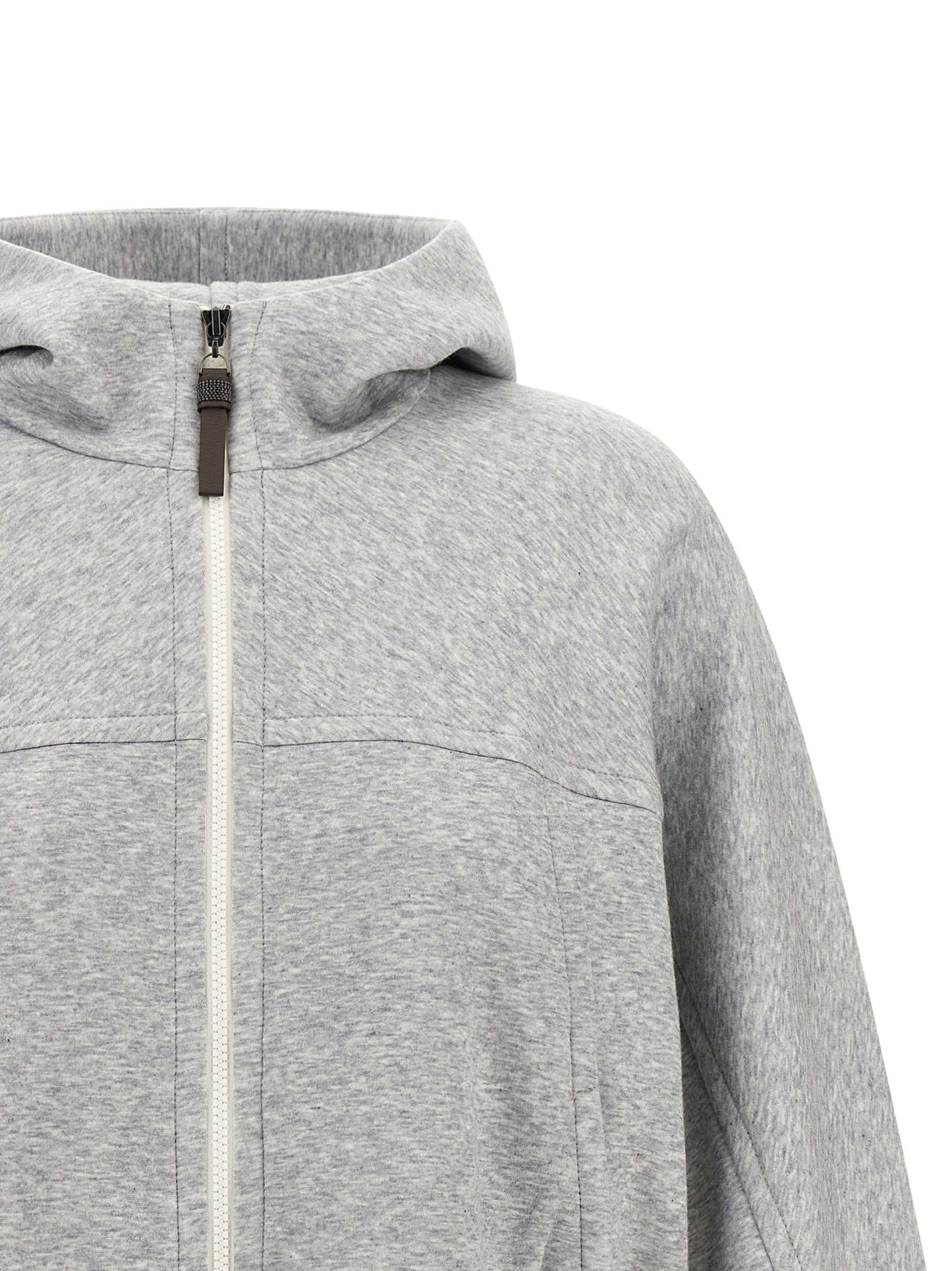 Brunello Cucinelli Women 'Shiny Zipper Pull' Cropped Hoodie BRUNELLO CUCINELLI