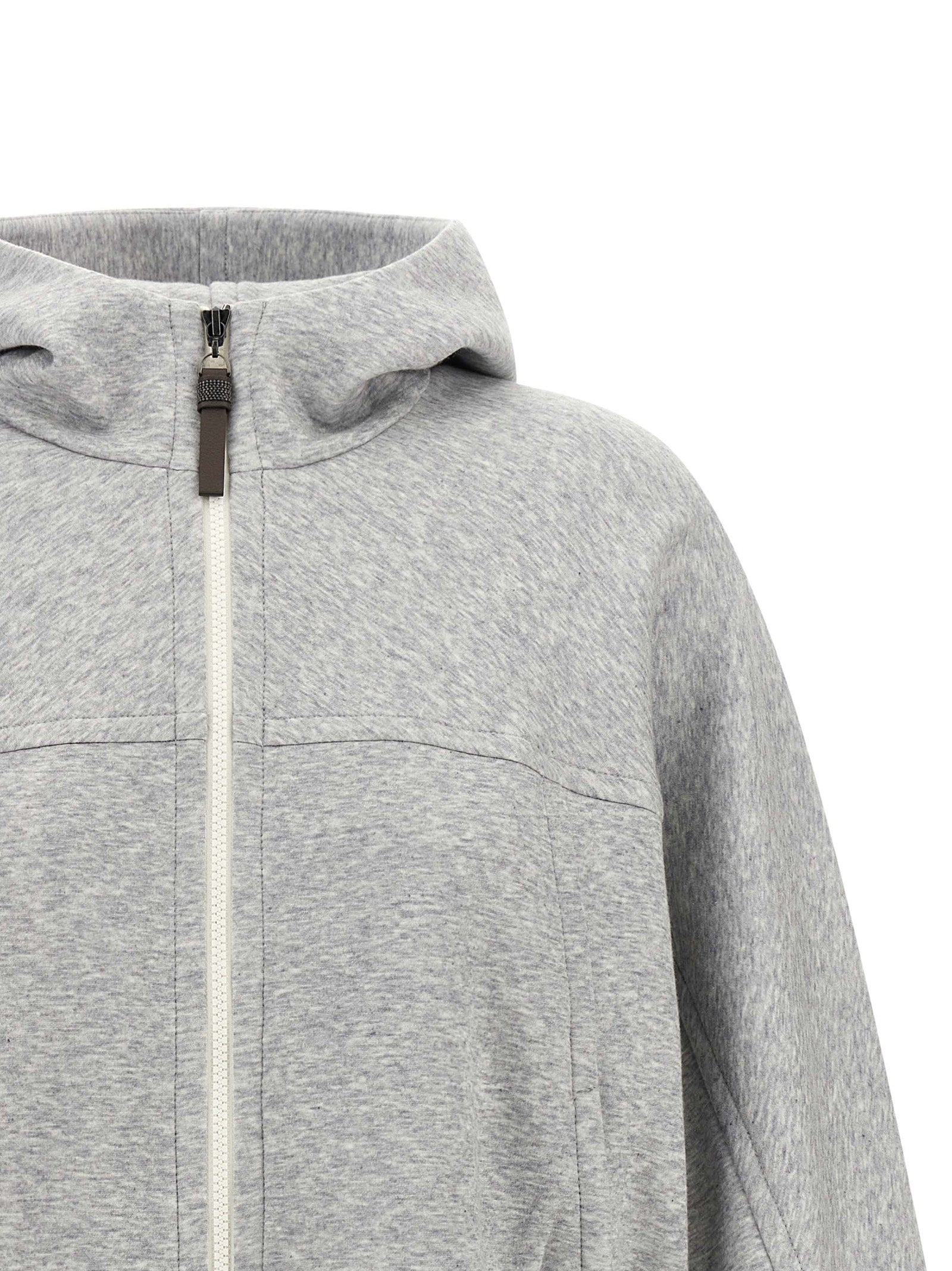 Brunello Cucinelli Women 'Shiny Zipper Pull' Cropped Hoodie BRUNELLO CUCINELLI