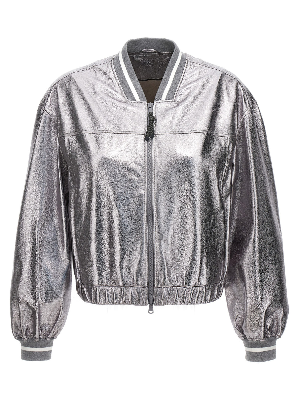 Brunello Cucinelli Women Laminated Leather Bomber Jacket BRUNELLO CUCINELLI