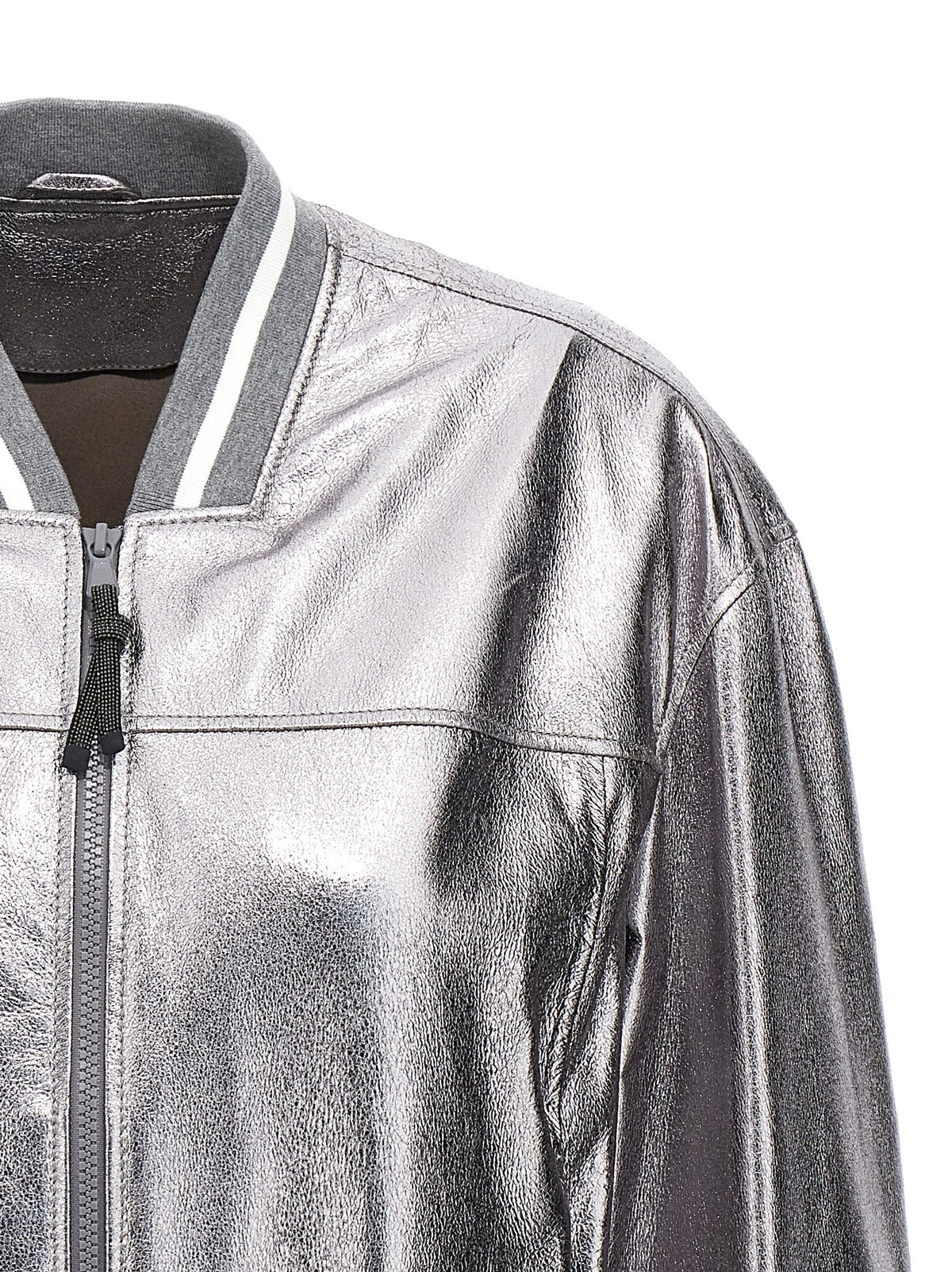 Brunello Cucinelli Women Laminated Leather Bomber Jacket BRUNELLO CUCINELLI