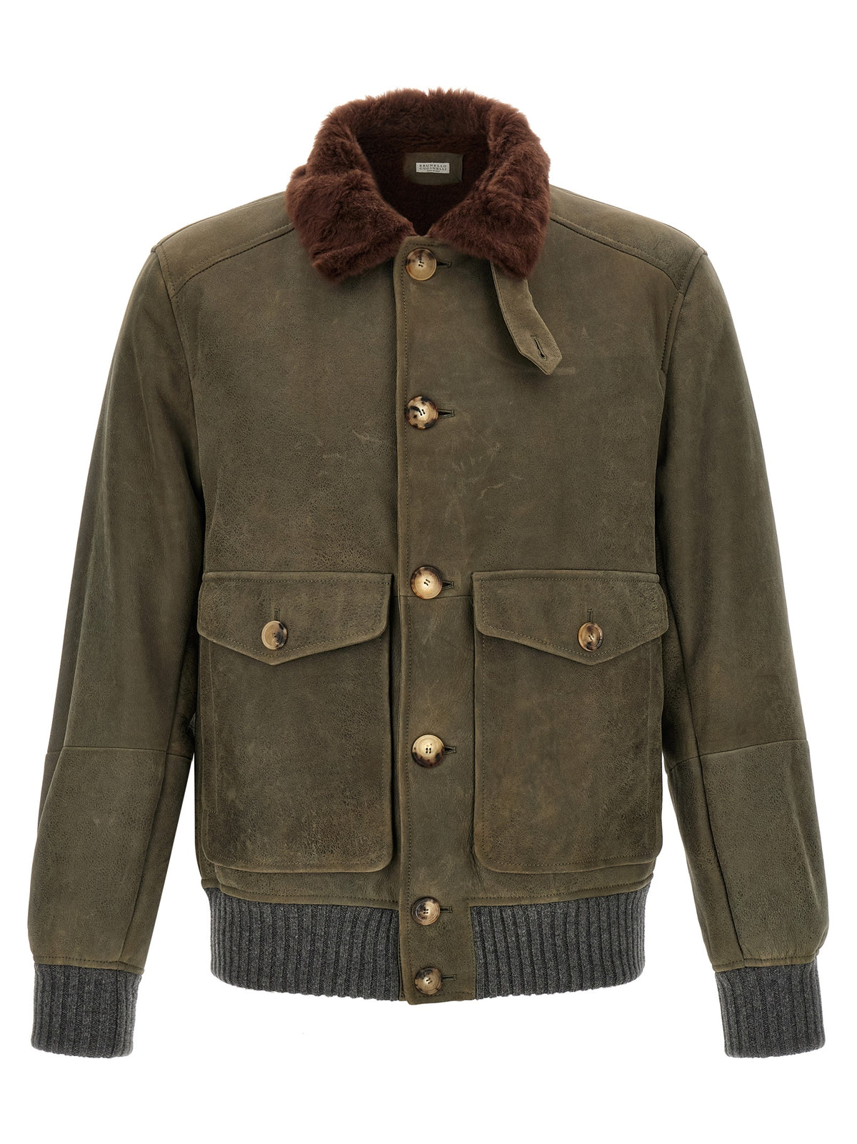 Brunello Cucinelli Men Waxed Shearling Bomber Jacket BRUNELLO CUCINELLI