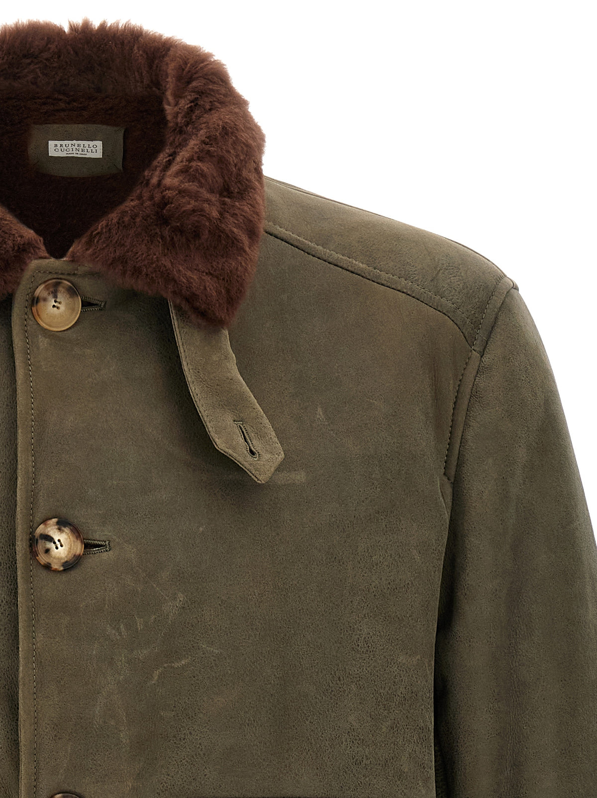 Brunello Cucinelli Men Waxed Shearling Bomber Jacket BRUNELLO CUCINELLI