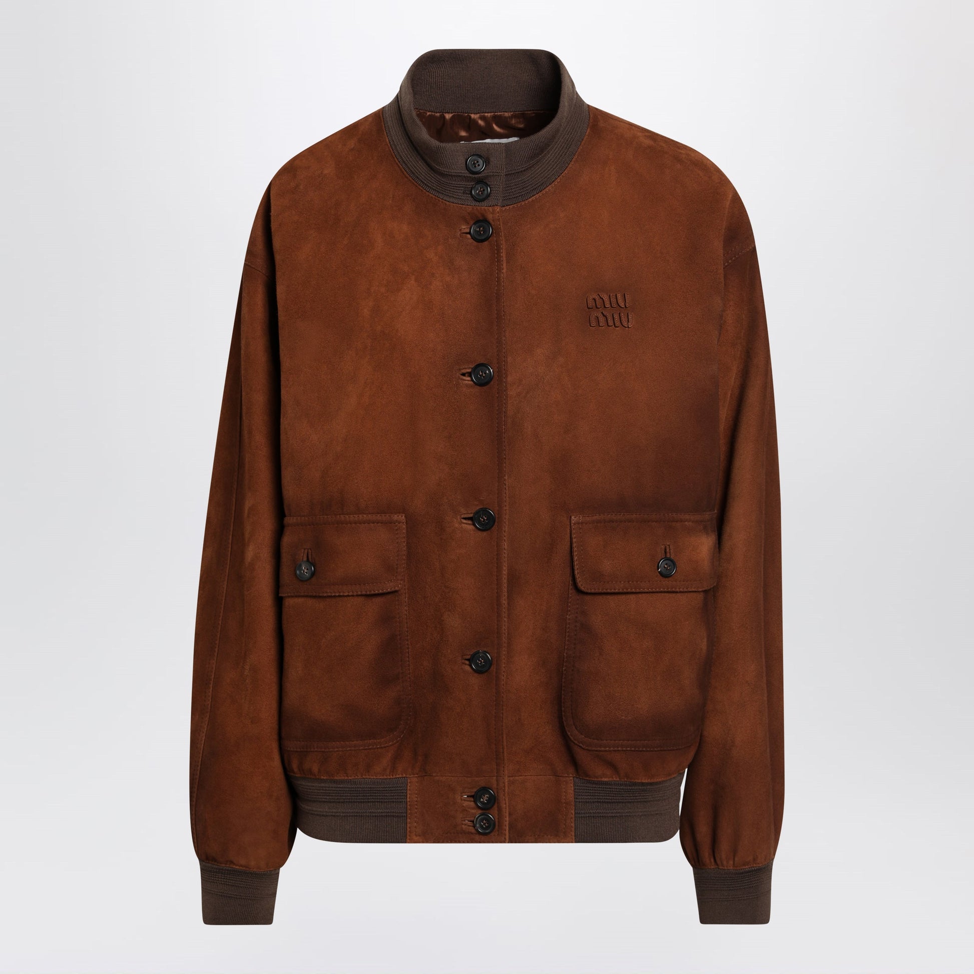 Miu Miu Waxed Suede Leather Jacket In Chestnut Women MIU MIU