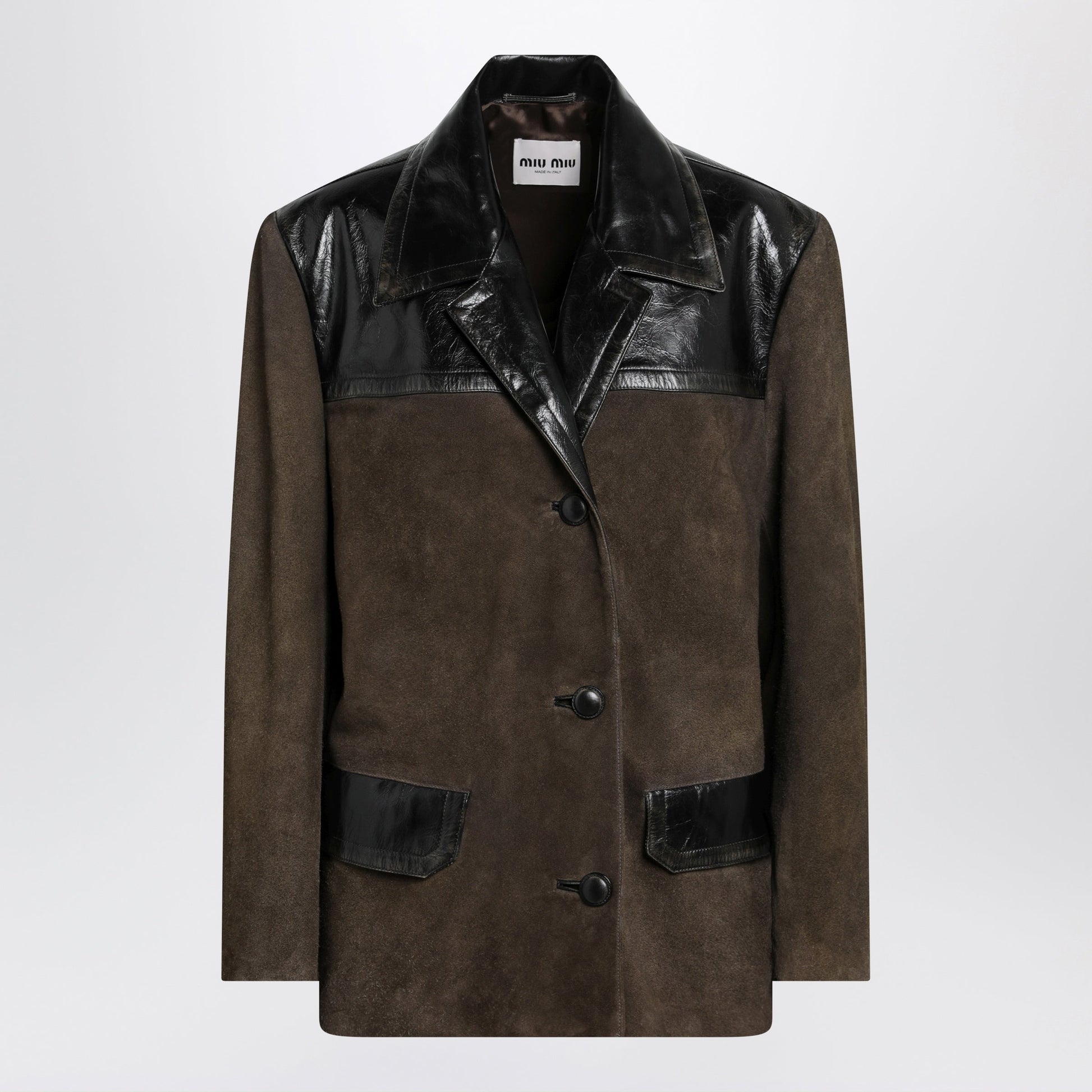Miu Miu Suede Leather Jacket In Mud Color Women MIU MIU