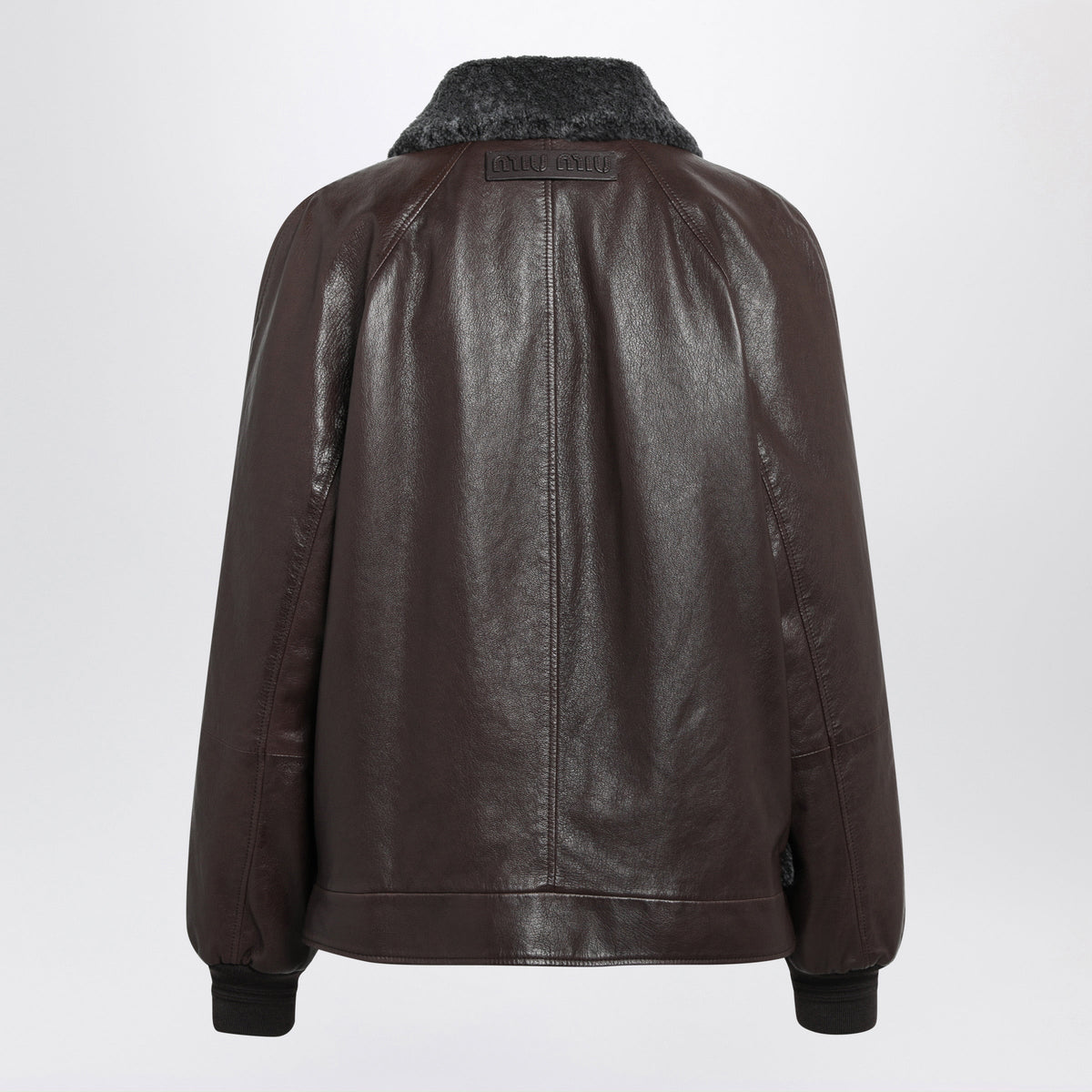 Miu Miu Brown Leather Blouson Jacket With Grey Shearling Women MIU MIU
