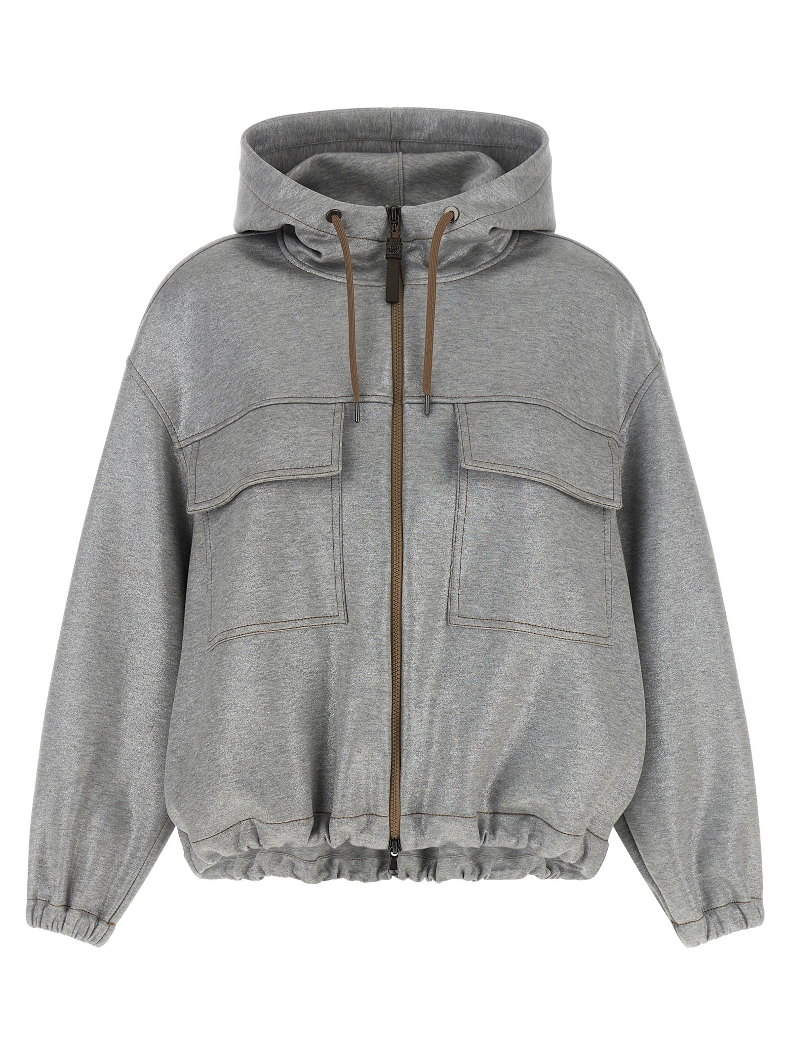 Brunello Cucinelli Women 'Shiny Zipper Pull' Bomber Jacket BRUNELLO CUCINELLI