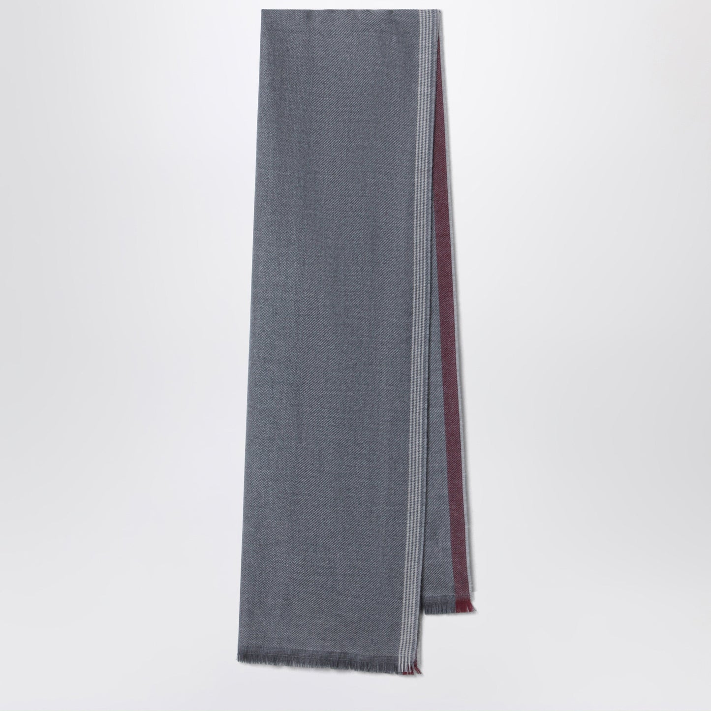 Brunello Cucinelli Dark Grey/Burgundy/Sand Scarf In Wool And Cashmere Men BRUNELLO CUCINELLI