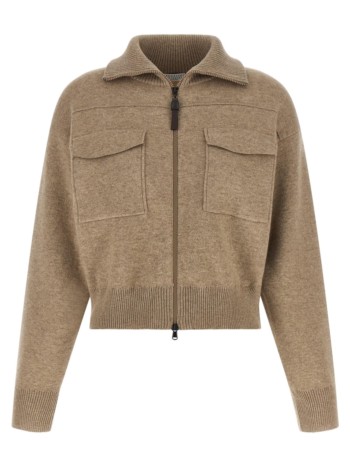 Brunello Cucinelli Women 'Shiny Zipper Pull' Wool Cardigan BRUNELLO CUCINELLI