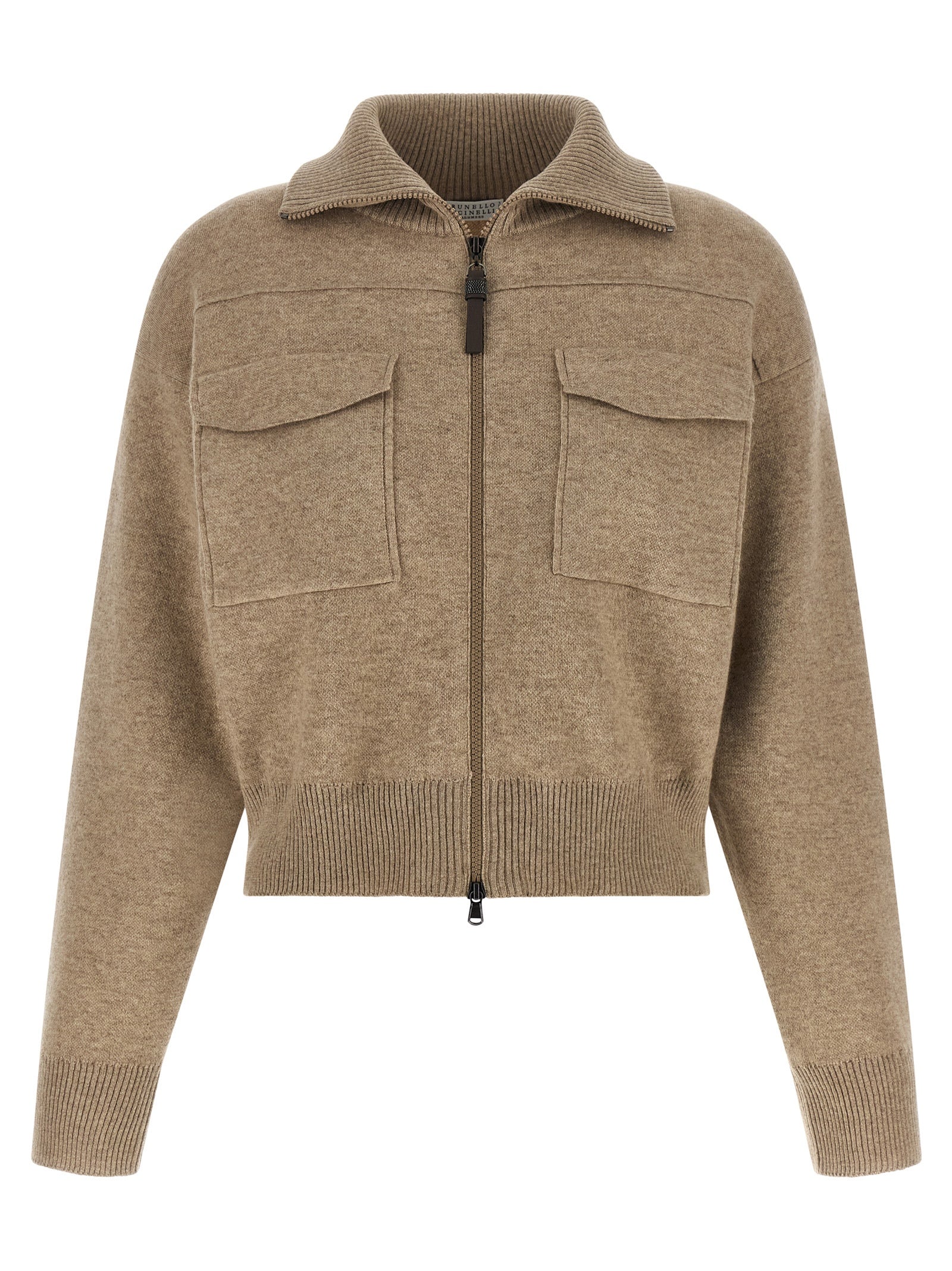 Brunello Cucinelli Women 'Shiny Zipper Pull' Wool Cardigan BRUNELLO CUCINELLI