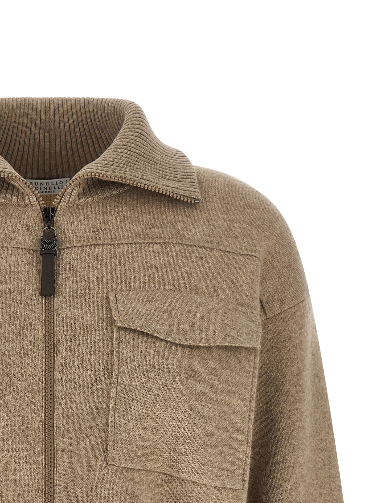 Brunello Cucinelli Women 'Shiny Zipper Pull' Wool Cardigan BRUNELLO CUCINELLI
