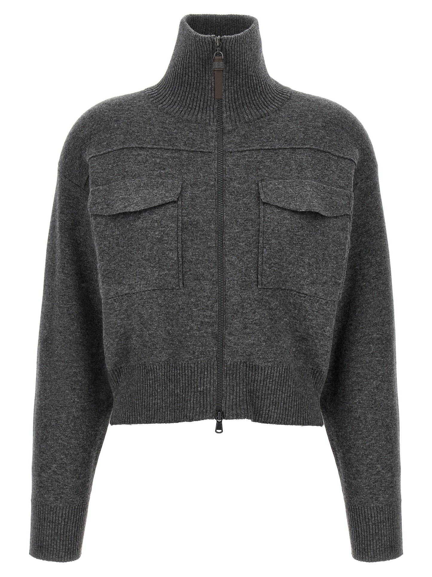 Brunello Cucinelli Women 'Shiny Zipper Pull' Wool Cardigan BRUNELLO CUCINELLI