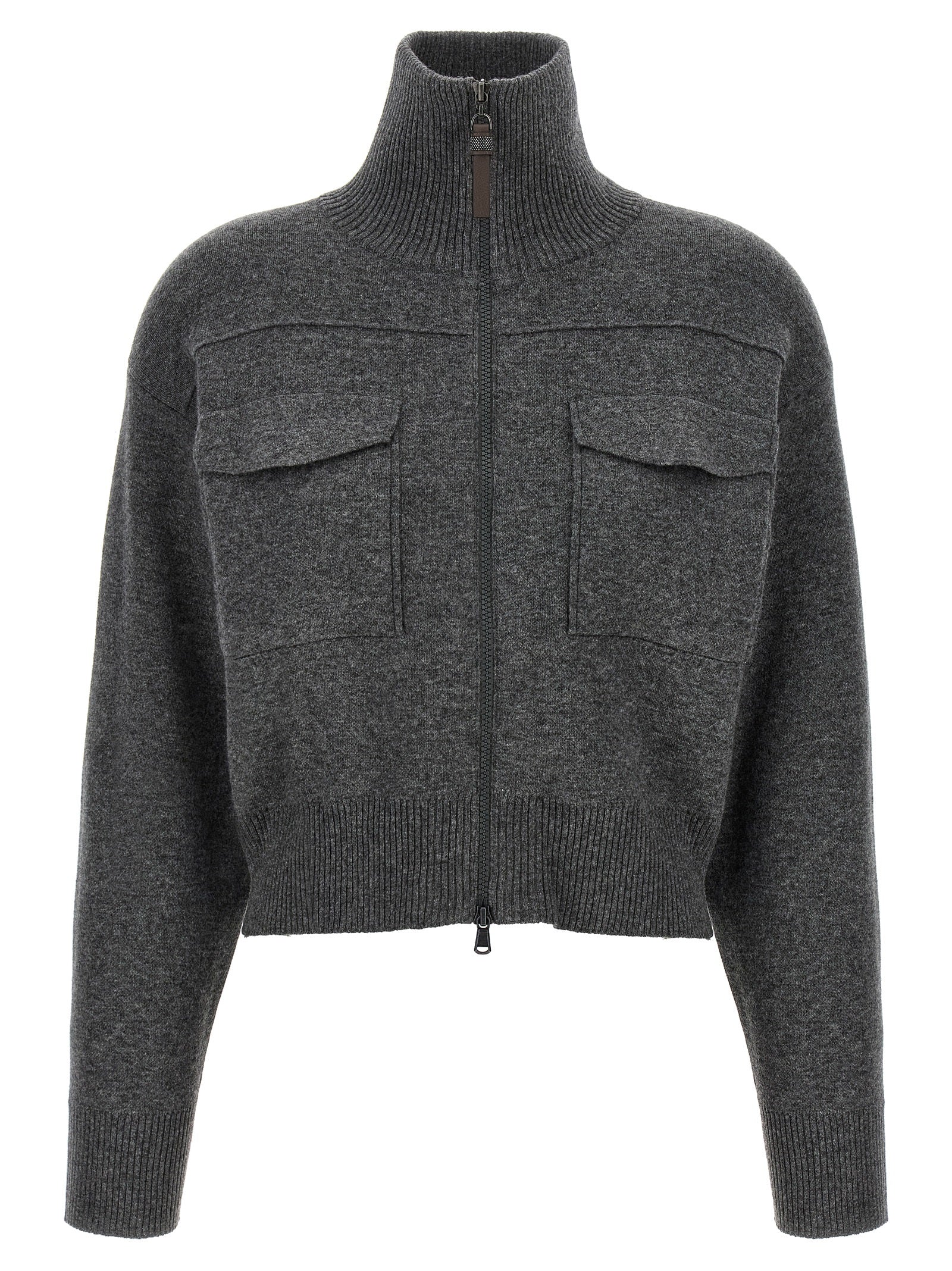 Brunello Cucinelli Women 'Shiny Zipper Pull' Wool Cardigan BRUNELLO CUCINELLI
