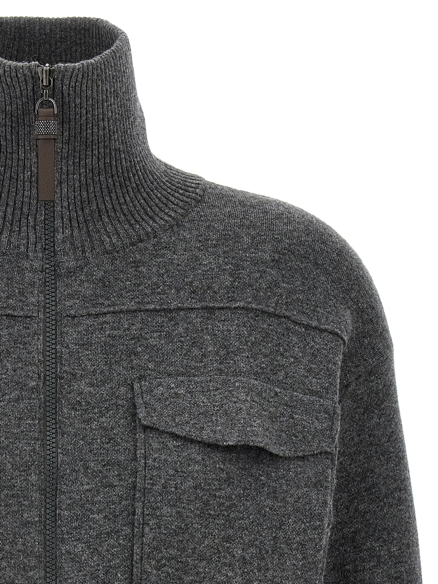 Brunello Cucinelli Women 'Shiny Zipper Pull' Wool Cardigan BRUNELLO CUCINELLI