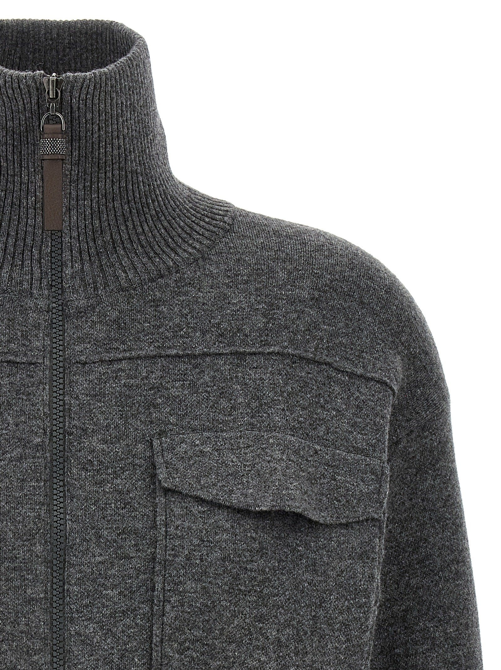 Brunello Cucinelli Women 'Shiny Zipper Pull' Wool Cardigan BRUNELLO CUCINELLI