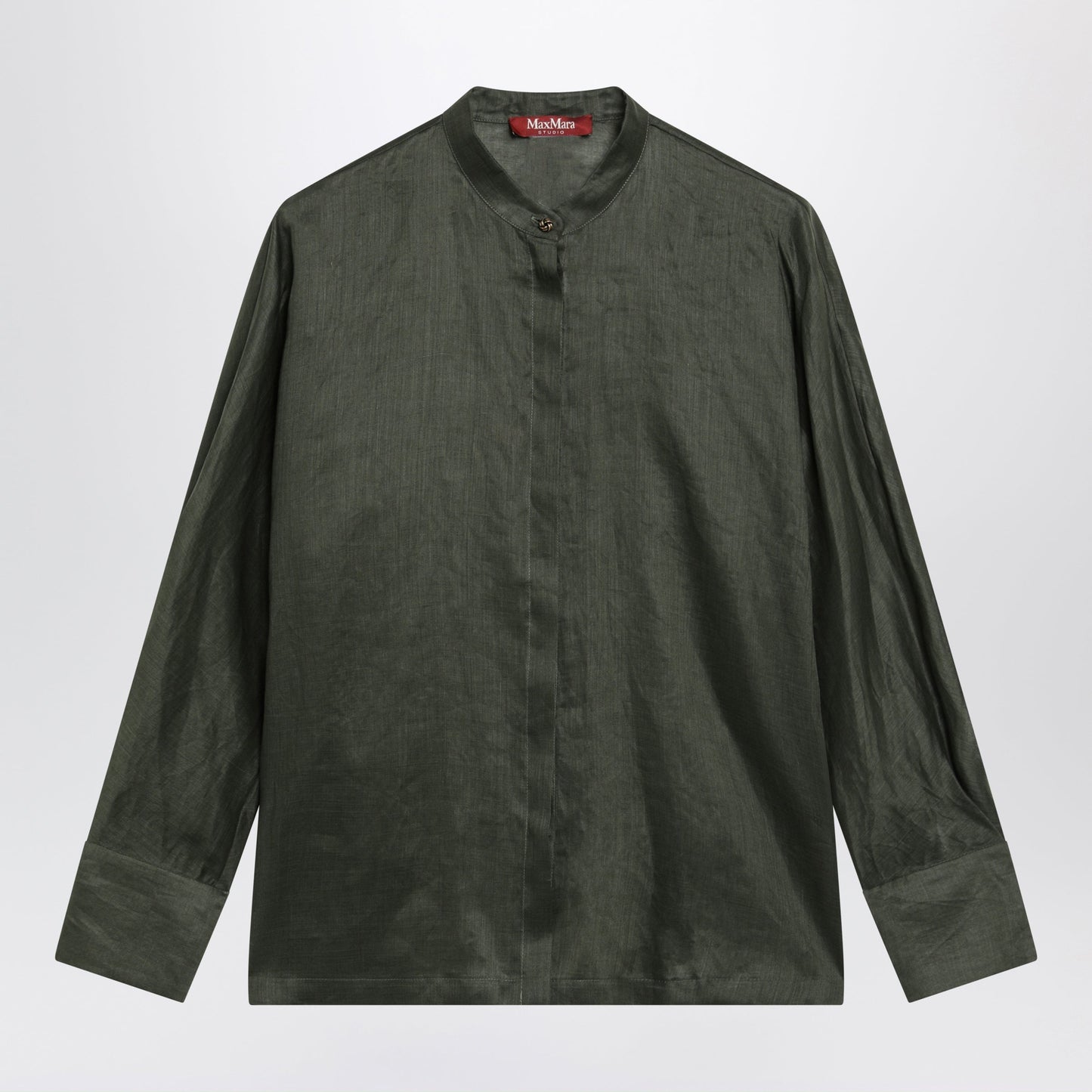 Max Mara Studio Ramie Canvas Shirt In Khaki Green Women MAX MARA STUDIO