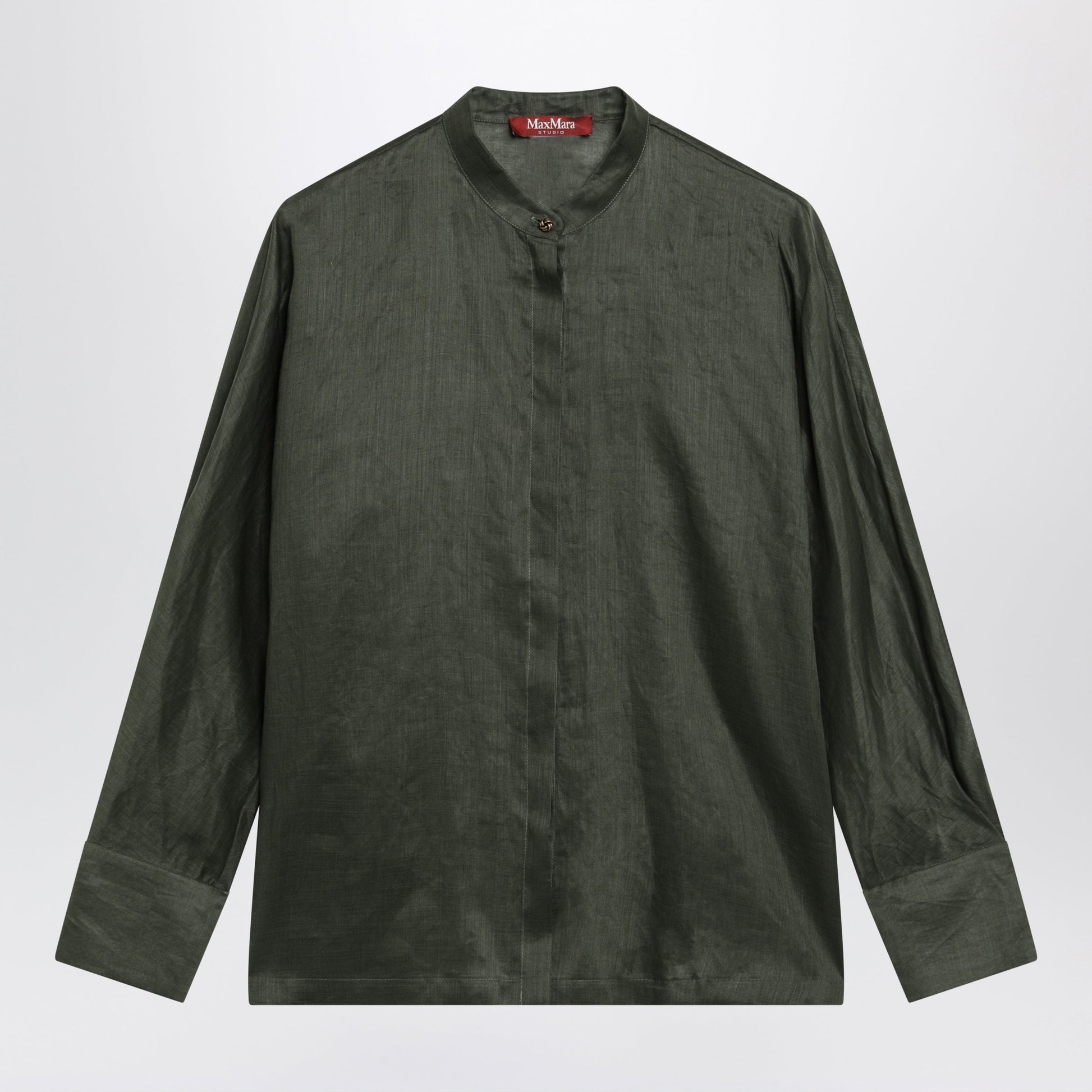 Max Mara Studio Ramie Canvas Shirt In Khaki Green Women MAX MARA STUDIO